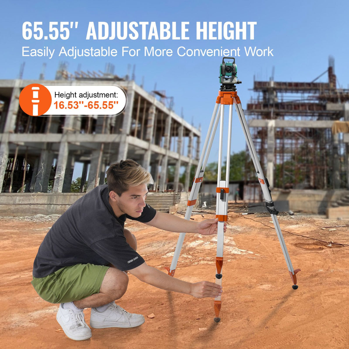 Laser Level Tripod Stand 5/8"-11 Thread 16.53-65.55 in Height Adjustment