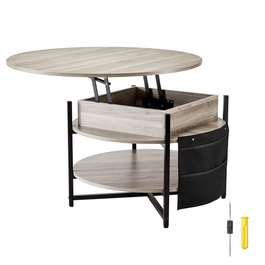 VEVOR Lift Top Coffee Table 35.3" Round Coffee Table for Living Room White