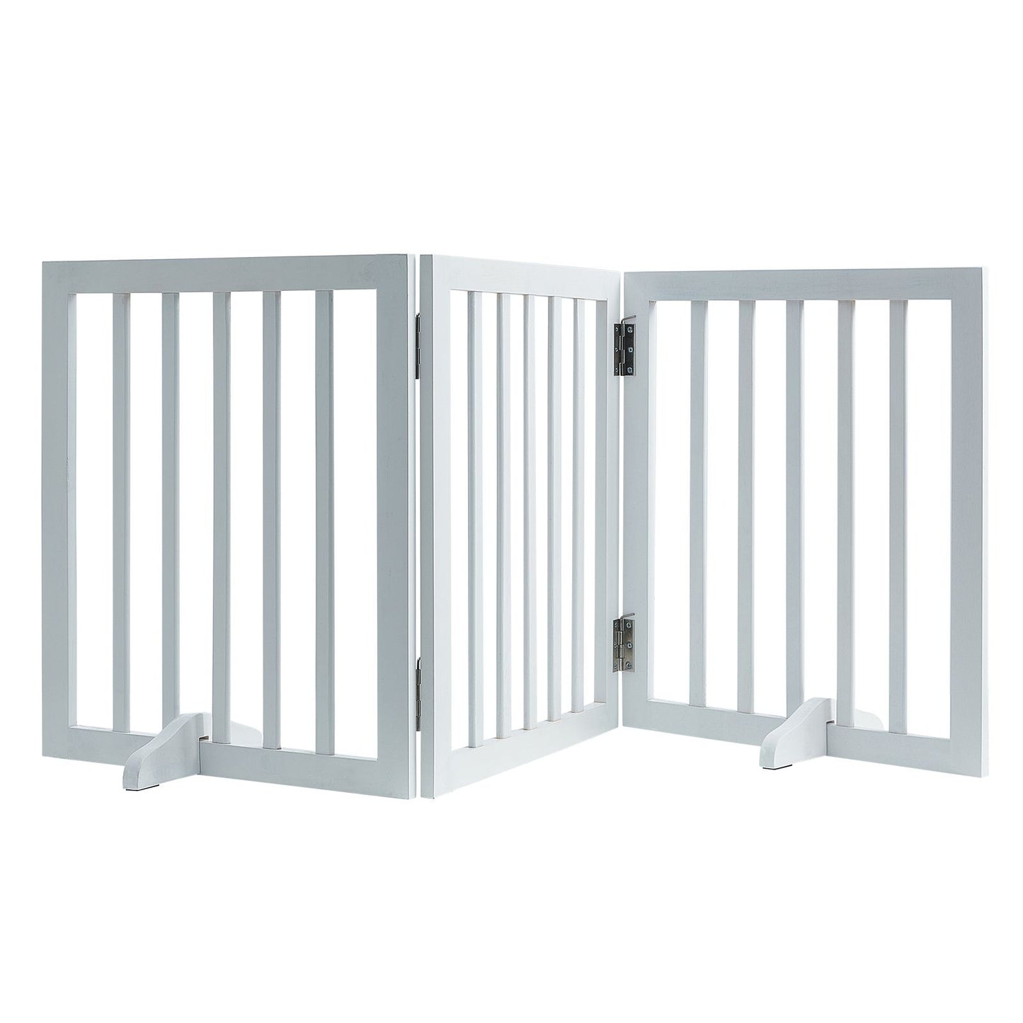 VEVOR Free Standing Dog Gate, 24" H x 60" W Freestanding Pet Gate, 3 Panels Foldable Dog Gate for Wide and Narrow Passageways, Expandable Dog Barrier with Silent Foot Support for Indoor, White