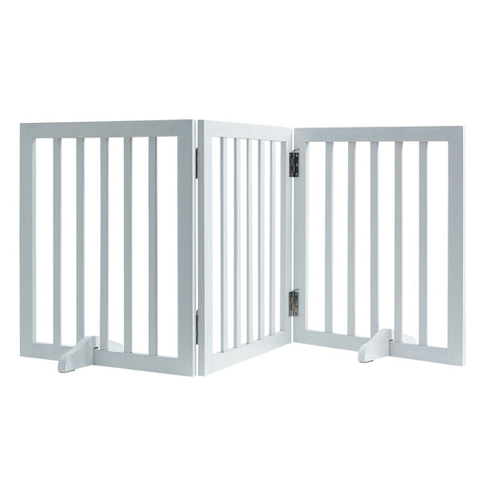 VEVOR Free Standing Dog Gate, 24" H x 60" W Freestanding Pet Gate, 3 Panels Foldable Dog Gate for Wide and Narrow Passageways, Expandable Dog Barrier with Silent Foot Support for Indoor, White