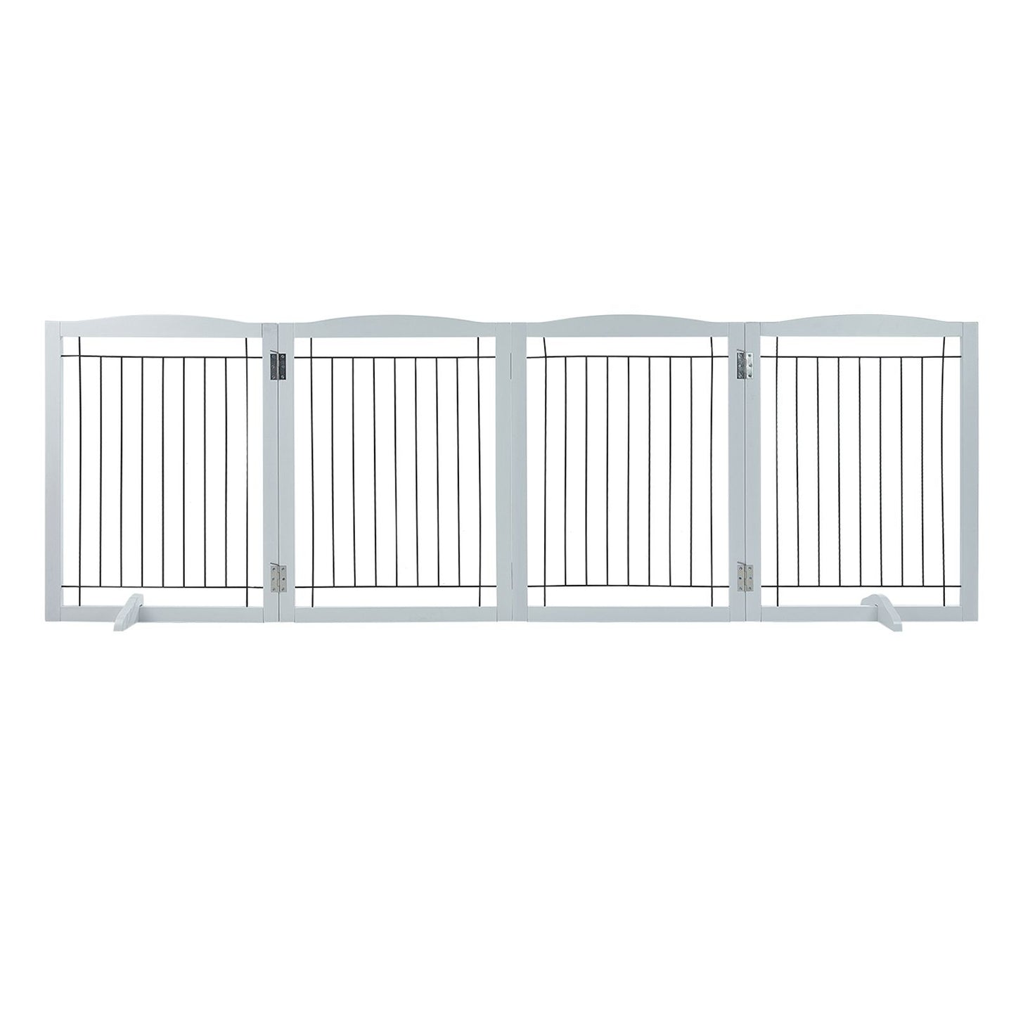 VEVOR Free Standing Dog Gate, 32" H x 96.5" W Freestanding Pet Gate, 4 Panels Foldable Dog Gate for Wide and Narrow Passageways, Expandable Dog Barrier with Silent Foot Support for Indoor, White
