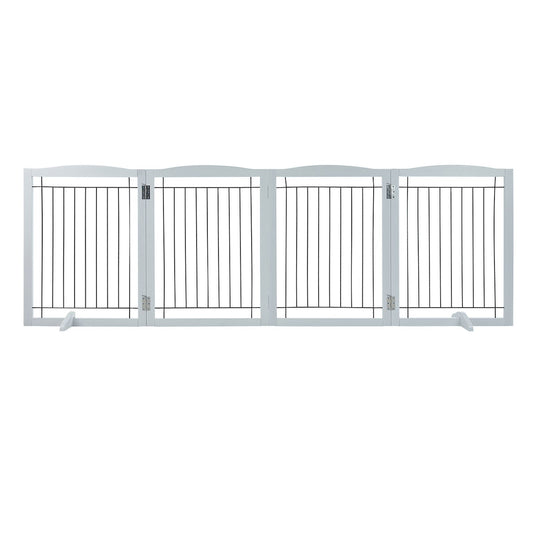 VEVOR Free Standing Dog Gate, 32" H x 96.5" W Freestanding Pet Gate, 4 Panels Foldable Dog Gate for Wide and Narrow Passageways, Expandable Dog Barrier with Silent Foot Support for Indoor, White