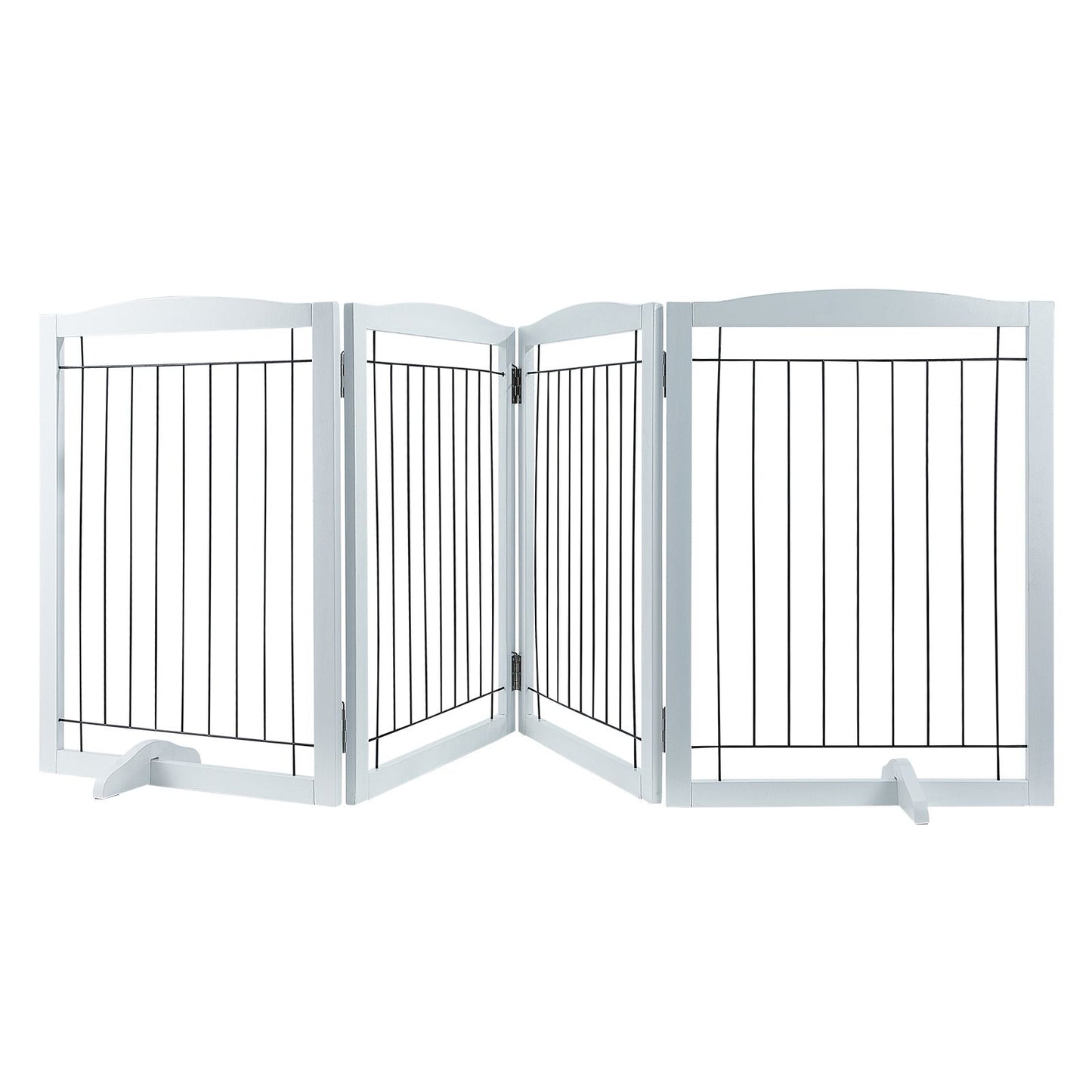 VEVOR Free Standing Dog Gate, 32" H x 96.5" W Freestanding Pet Gate, 4 Panels Foldable Dog Gate for Wide and Narrow Passageways, Expandable Dog Barrier with Silent Foot Support for Indoor, White