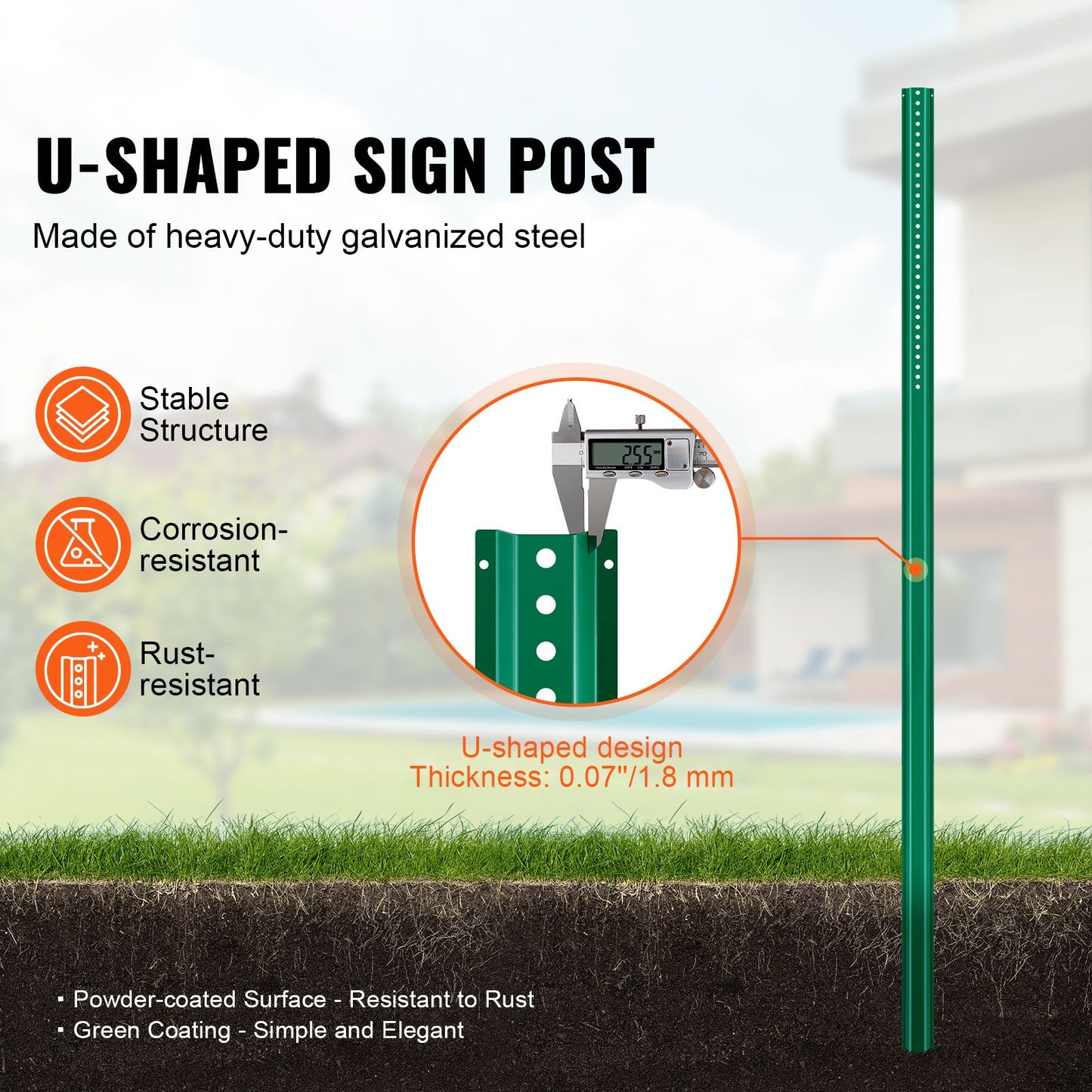 VEVOR 6FT U-Channel Sign Post, 4Pack Green Heavy Duty Steel Fixed Fence Post, Steel Fence U-Channel Sign for Garden, Courtyard, Farm or Traffic Intersection