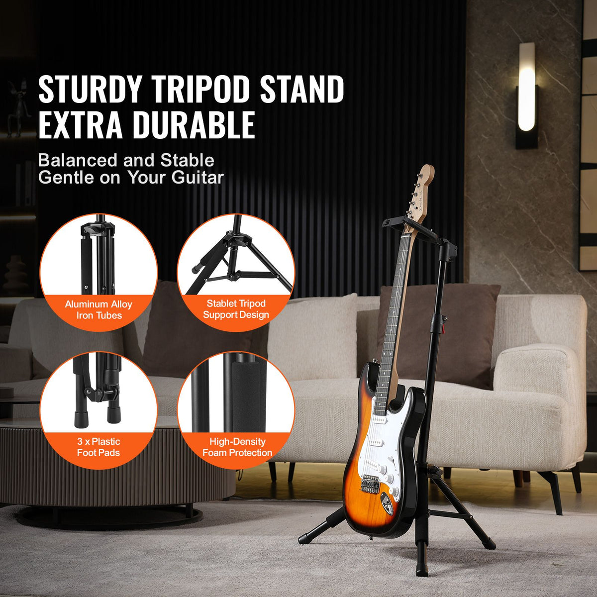 VEVOR_ripod Guitar Stand Floor-Standing Foldable 900-1200 mm Adjustable Height