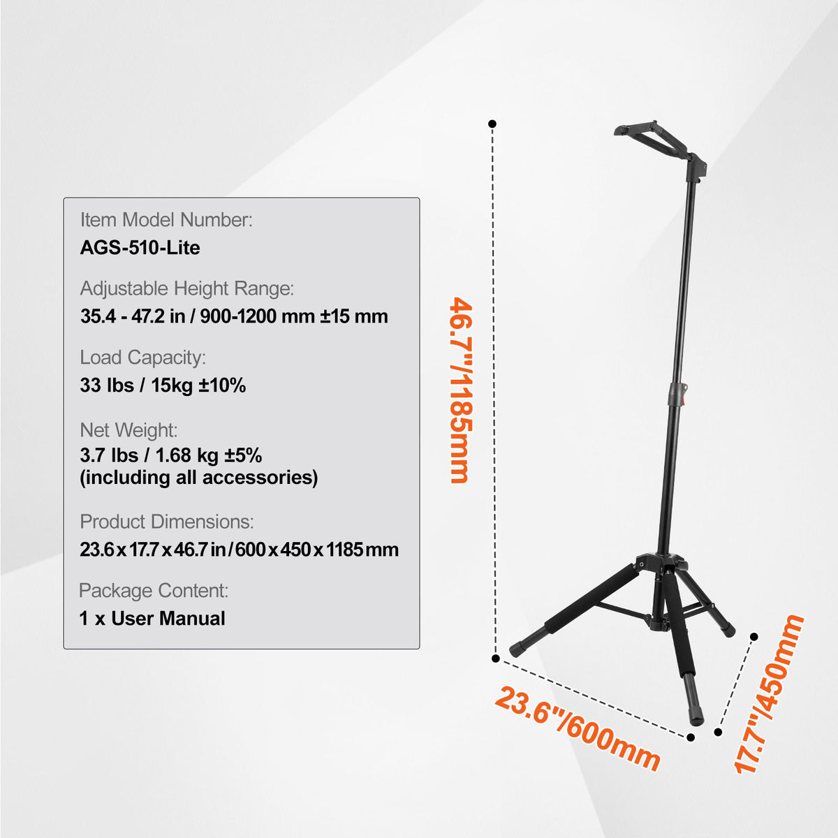 VEVOR_ripod Guitar Stand Floor-Standing Foldable 900-1200 mm Adjustable Height