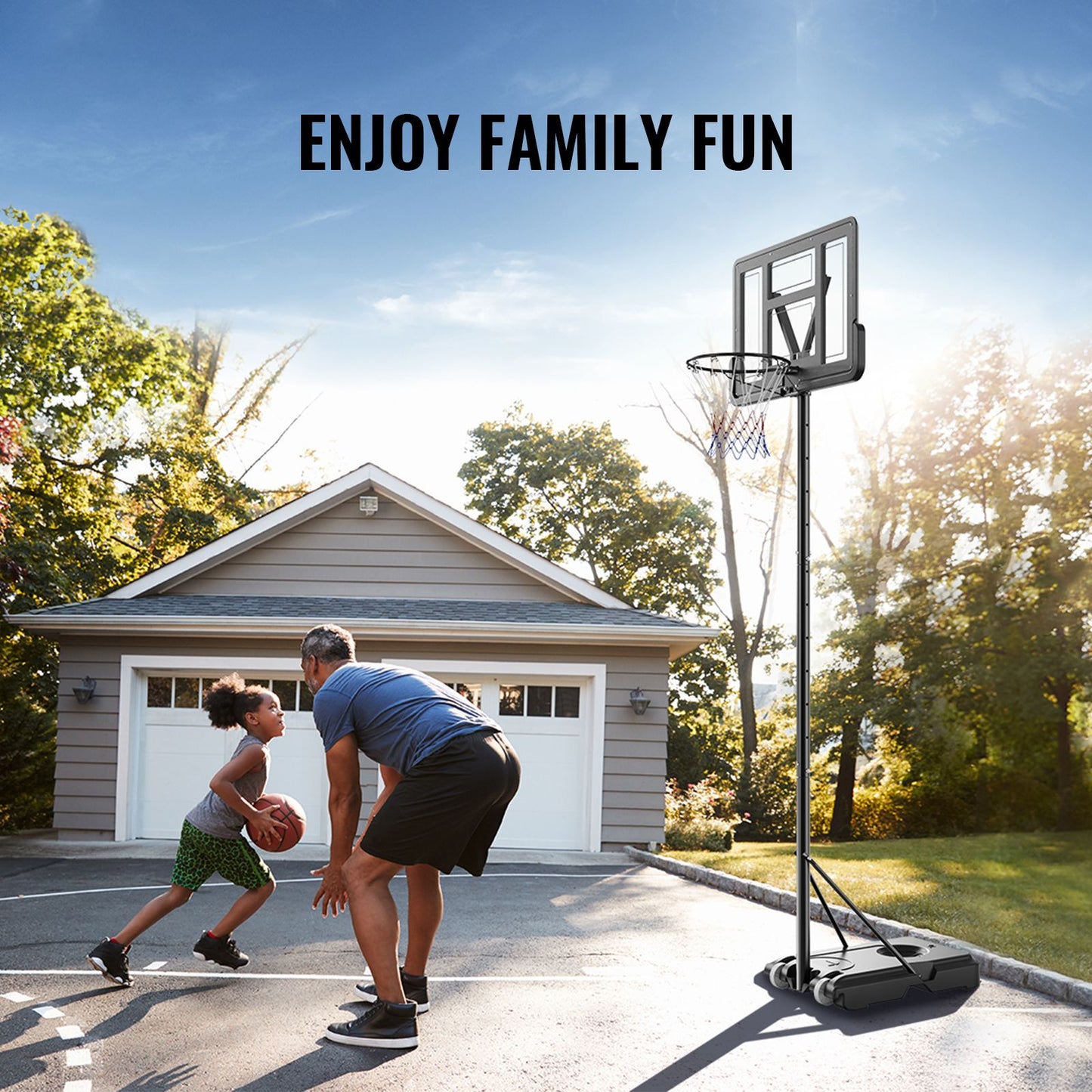 VEVOR Basketball Hoop, 4-10 ft Adjustable Height Portable Backboard System, 44 inch Basketball Hoop & Goal, Kids & Adults Basketball Set with Wheels, Stand, and Fillable Base, for Outdoor/Indoor