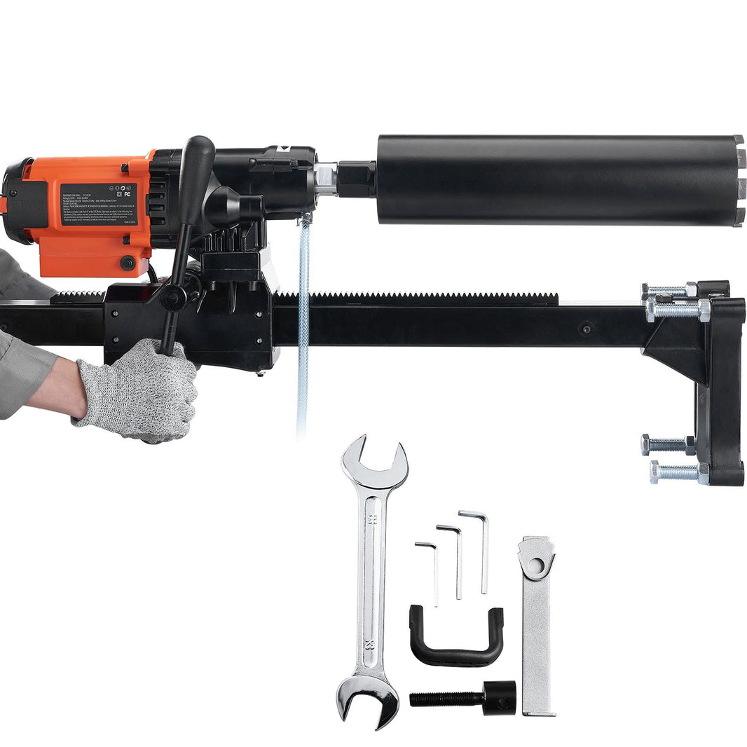 VEVOR Diamond Core Drilling Machine, 8in Wet&Dry Concrete Core Drill Rig with Stand, 750RPM Speed & 1-1/4" 5/8" Thread & Lifting Handle, 8in Drilling Diameter for Concrete Brick Block Stone, 2500W