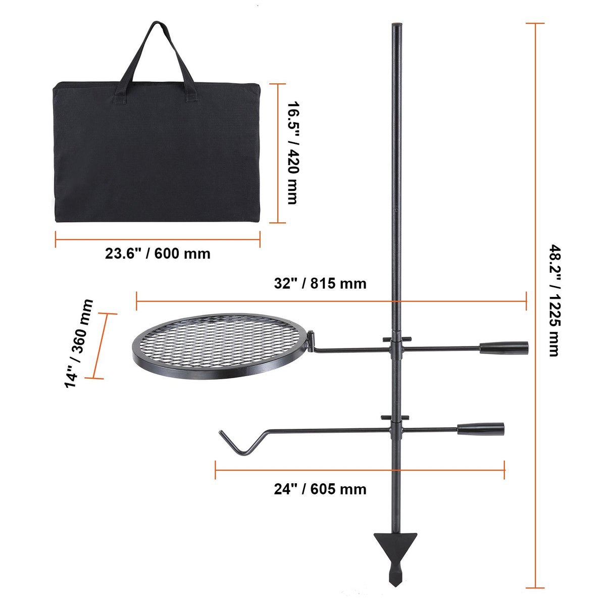 Swivel Campfire Grill Heavy Duty Steel Open Fire Cooking Grate Adjustable