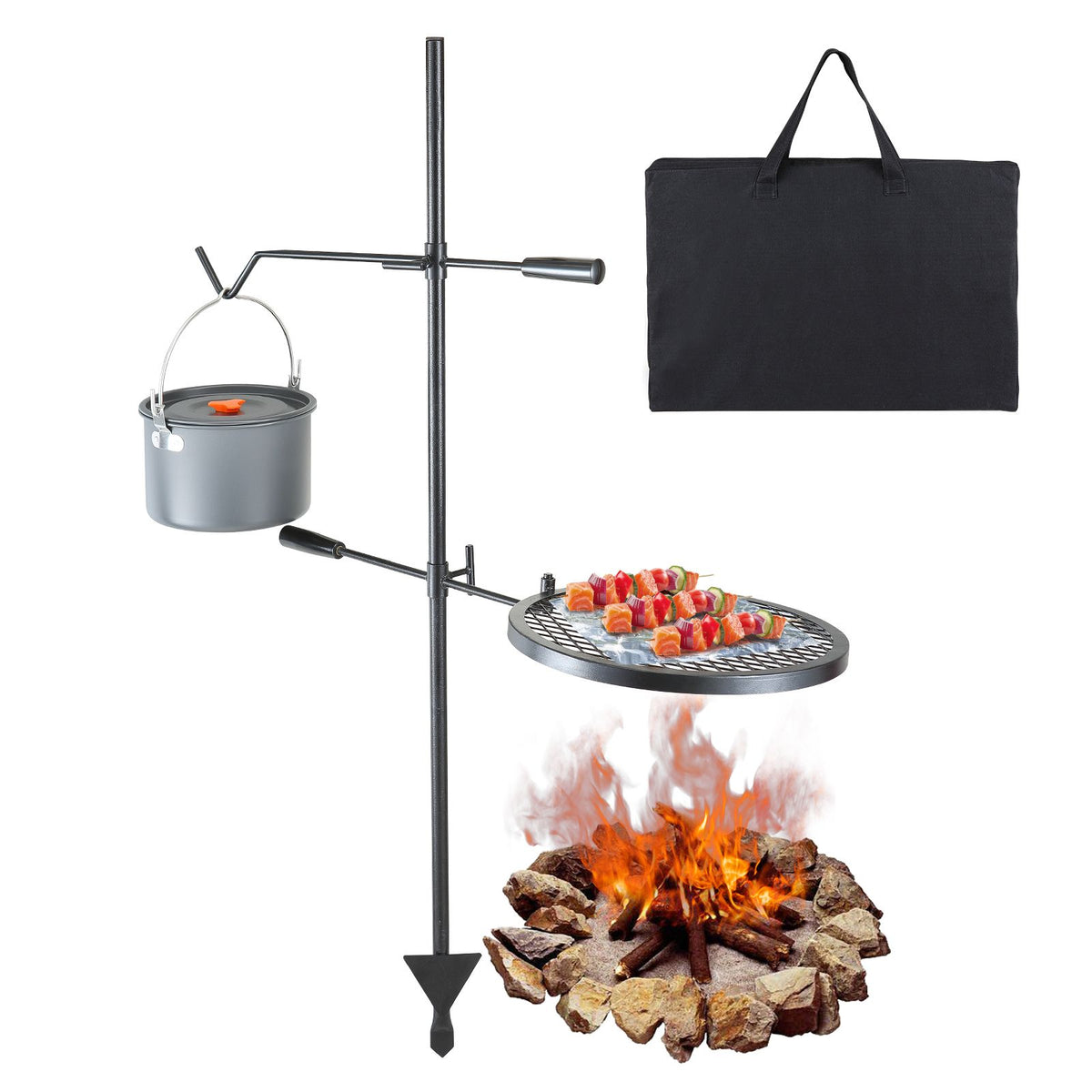 Swivel Campfire Grill Heavy Duty Steel Open Fire Cooking Grate Adjustable