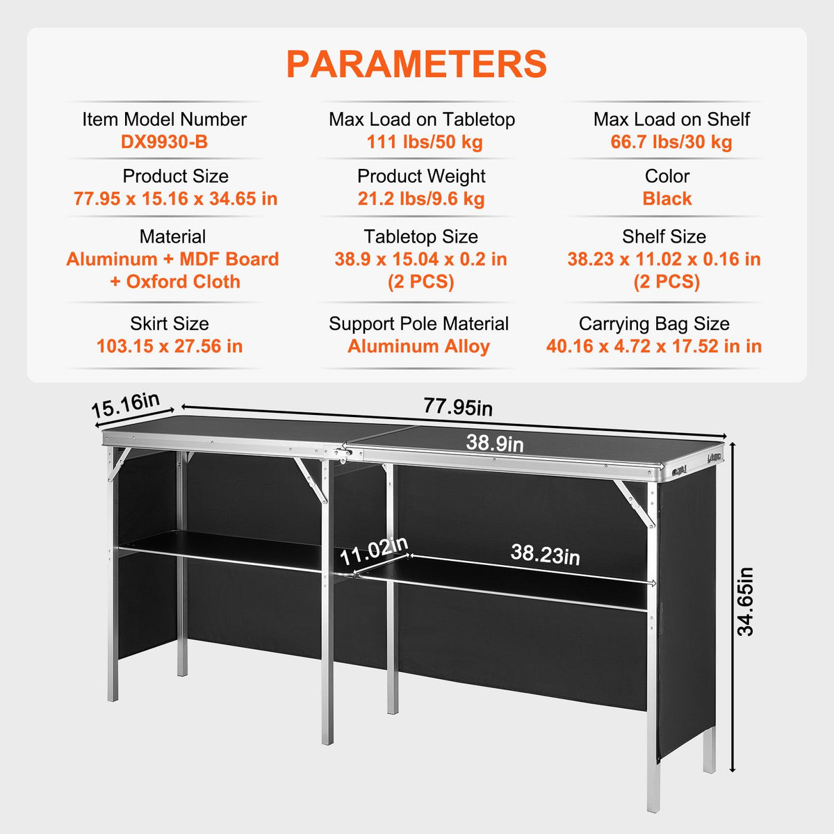 Extra Long Folding Portable Bar Table - Tradeshow Podium Table for Indoor