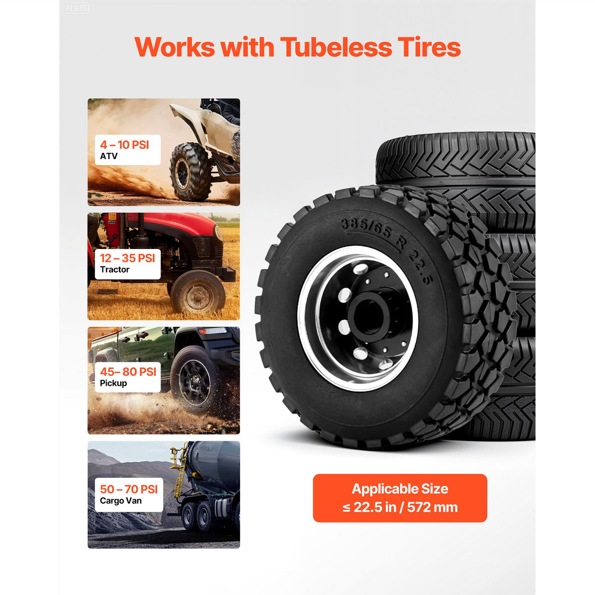 Air Tire Bead Seater, 5 Gal / 18.9 L, Heavy Duty Tire Bead Blaster Tool, 87-116 PSI Operating Pressure, Air Trigger Seating Inflator for Pickup, Truck, ATV, Jeep, Van, Lawn Tractor, RV, Black