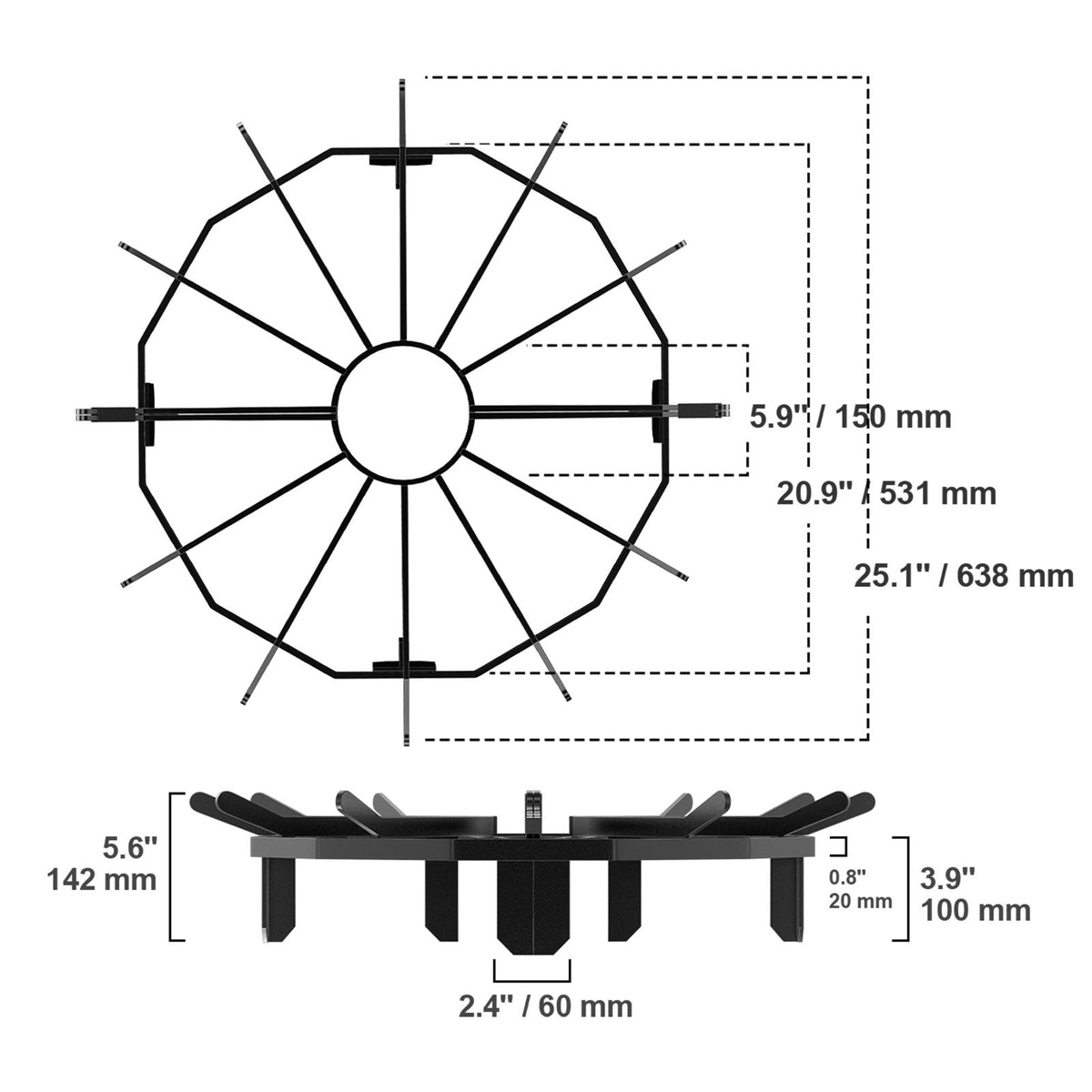 VEVOR Log Grate, 27 inch Heavy Duty Wheel Fire Grate with 6 Support Legs, Solid Powder-coated Steel Bars, Log Firewood Burning Rack Holder for Wood Stove and Outdoor Camping Fire Pit