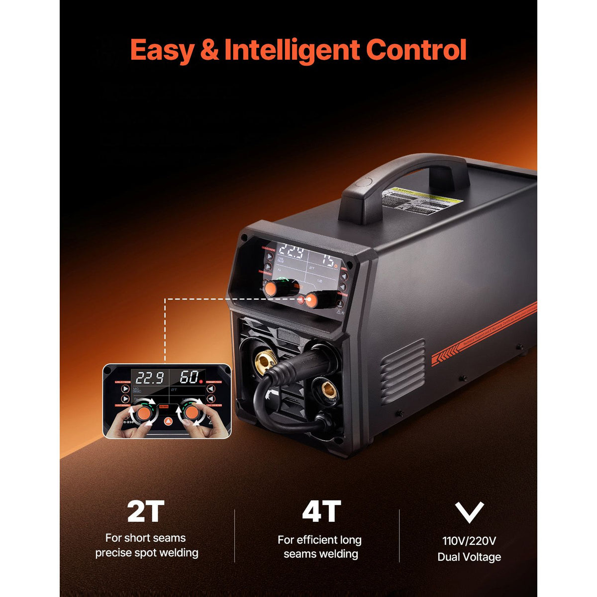 Pro MIG Welder, 200Amp Pluse Mig Welding Machine, 5-in-1 Synergic Welder Machine MIG Pluse/Gas MIG/Flux Core MIG/Stick/Lift TIG with IGBT Inverter Technology and LCD Screen Display