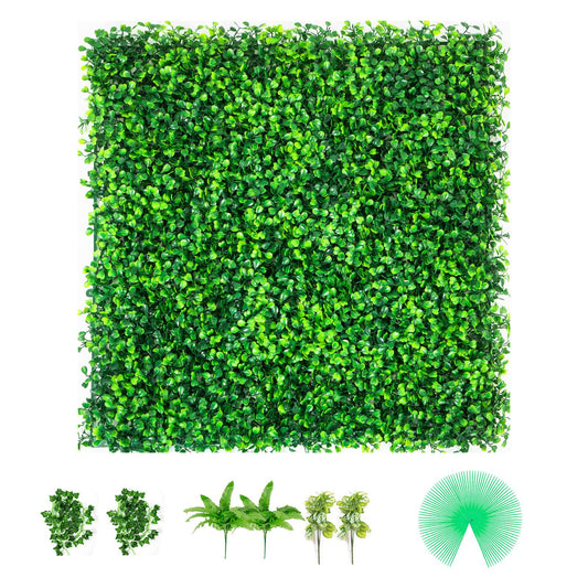 VEVOR Artificial Boxwood Panels, 20 PCS 20\"x20\" Boxwood Hedge Wall Panels, PE Artificial Grass Backdrop Wall 1.6\", Privacy Hedge Screen for Decoration of Outdoor, Indoor, Garden, Fence, and Backyar