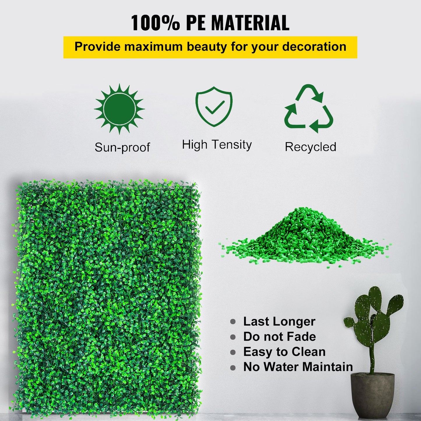 VEVOR Artificial Boxwood Panels, 20 PCS 20\"x20\" Boxwood Hedge Wall Panels, PE Artificial Grass Backdrop Wall 1.6\", Privacy Hedge Screen for Decoration of Outdoor, Indoor, Garden, Fence, and Backyar