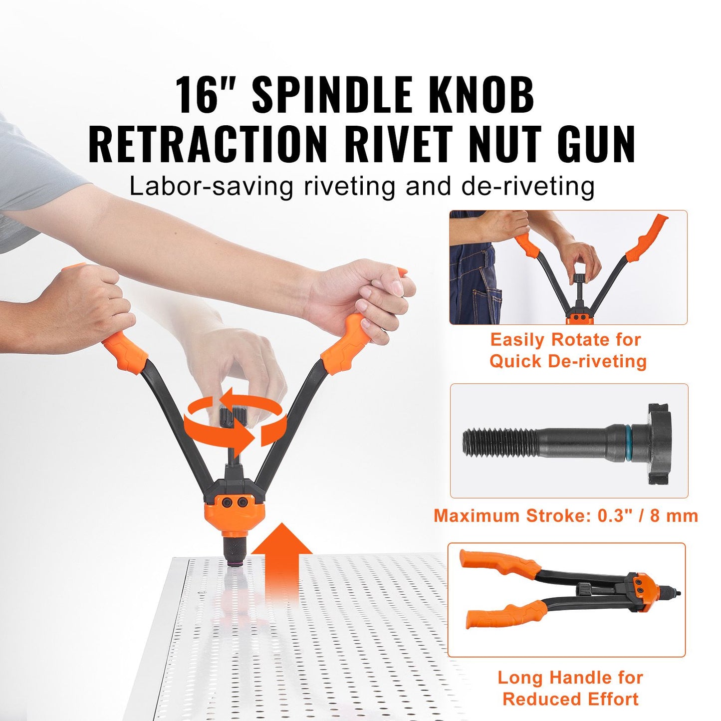 VEVOR Rivet Nut Tool, 16” Rivnut Tool Kit with 13PCS Metric and SAE Mandrels, 186PCS Rivet Nuts, M3, M4, 10-24, M5, M6, 1/4-20, 8-32, 5/16-18, M8, 3/8-16, M10, M12, 1/2-13, With Carrying Case