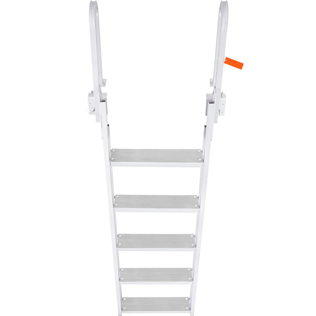 VEVOR Dock Ladder Flip Up 5 Steps, 350lbs Load Capacity, Aluminum Pontoon Boat Ladder with 4" Wide Step & Nonslip Rubber Mat,Swimm Step Ladder for Ship/Lake/Pool/Marine Boarding