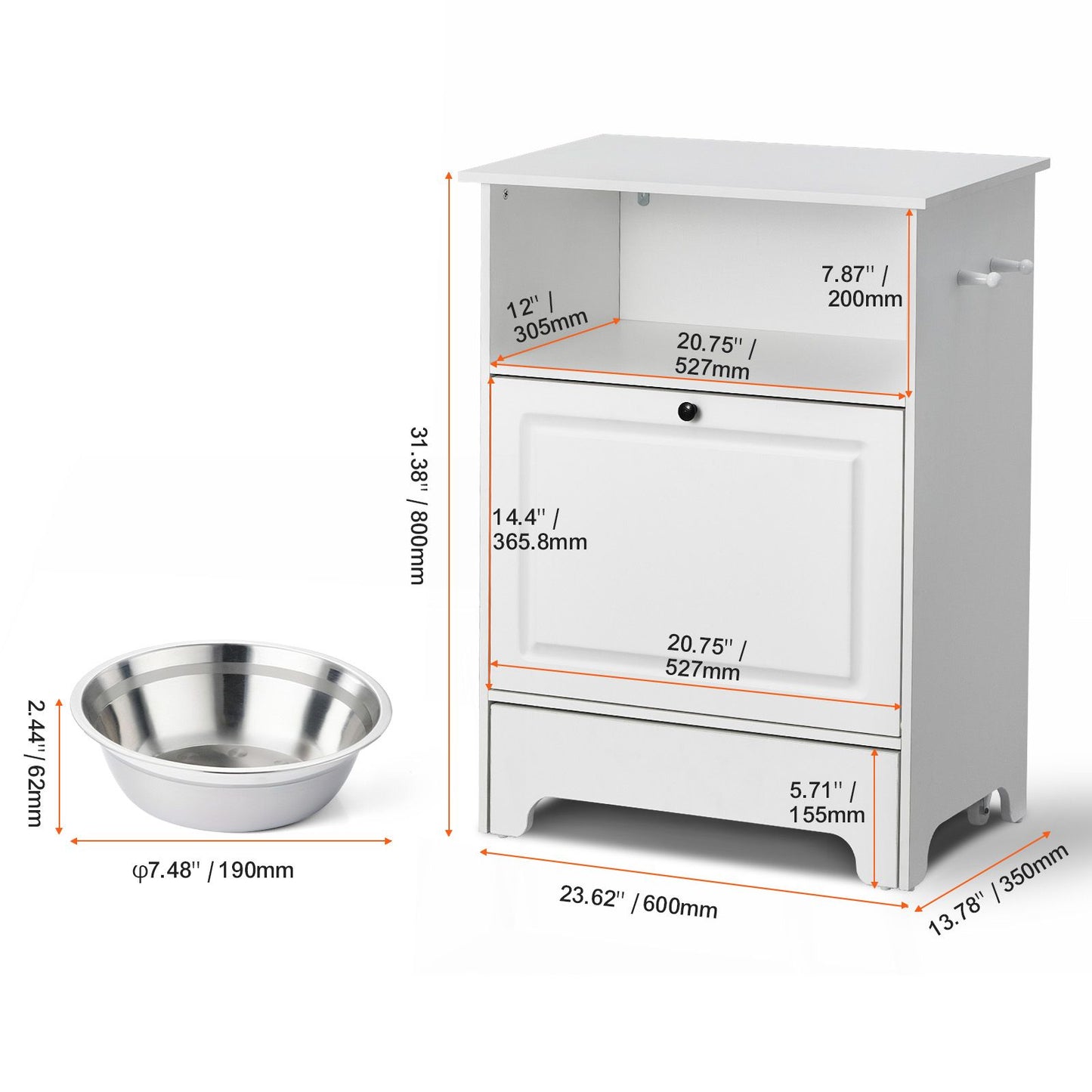 VEVOR Pet Feeding Station w/ 2 Elevated Dog Bowls Dog Food & Toy Storage Cabinet