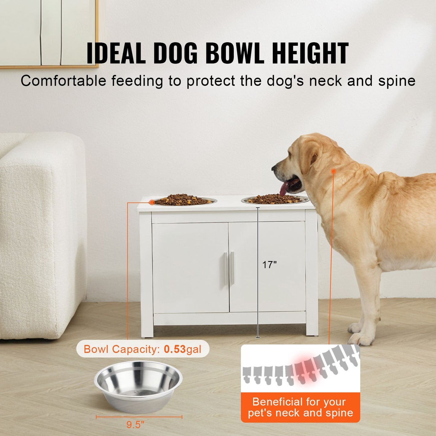 VEVOR Pet Feeding Station w/ 2 Elevated Dog Bowls Dog Food & Toy Storage Cabinet