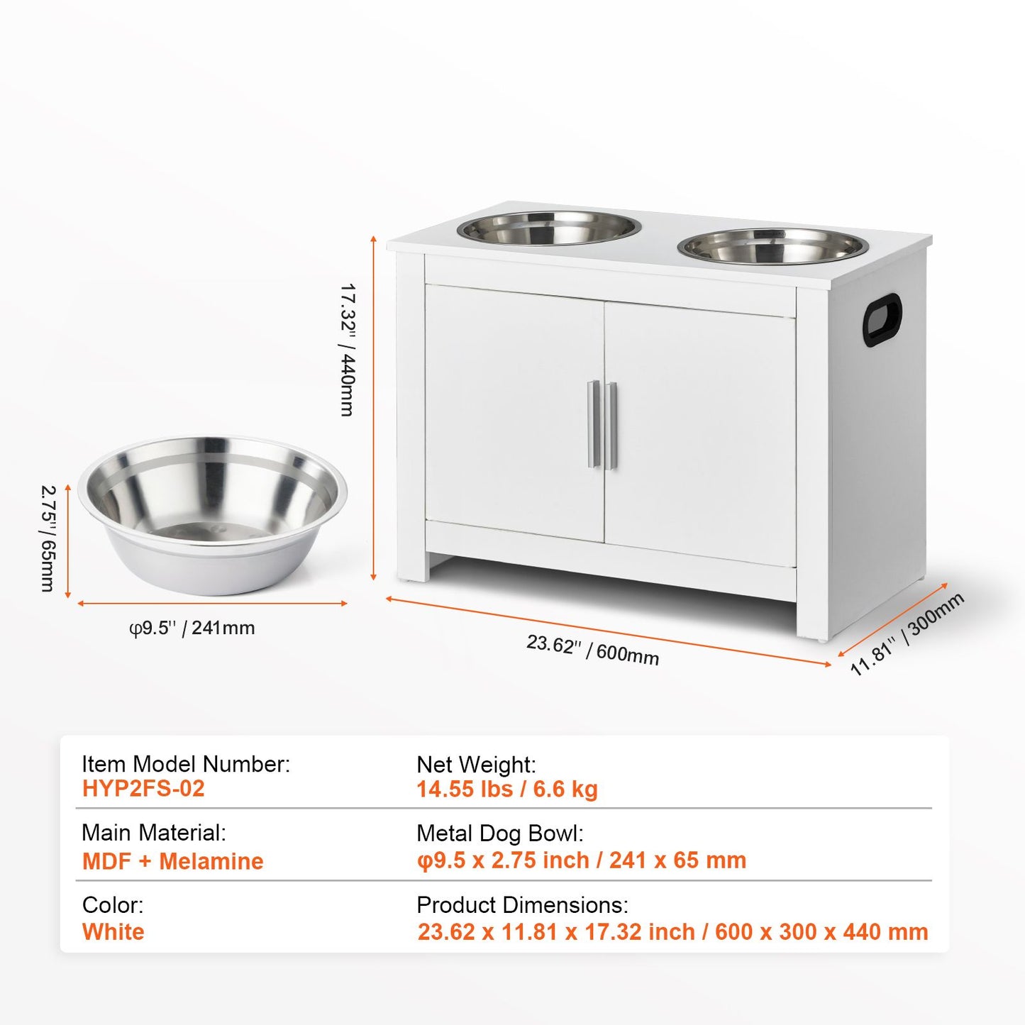 VEVOR Pet Feeding Station w/ 2 Elevated Dog Bowls Dog Food & Toy Storage Cabinet
