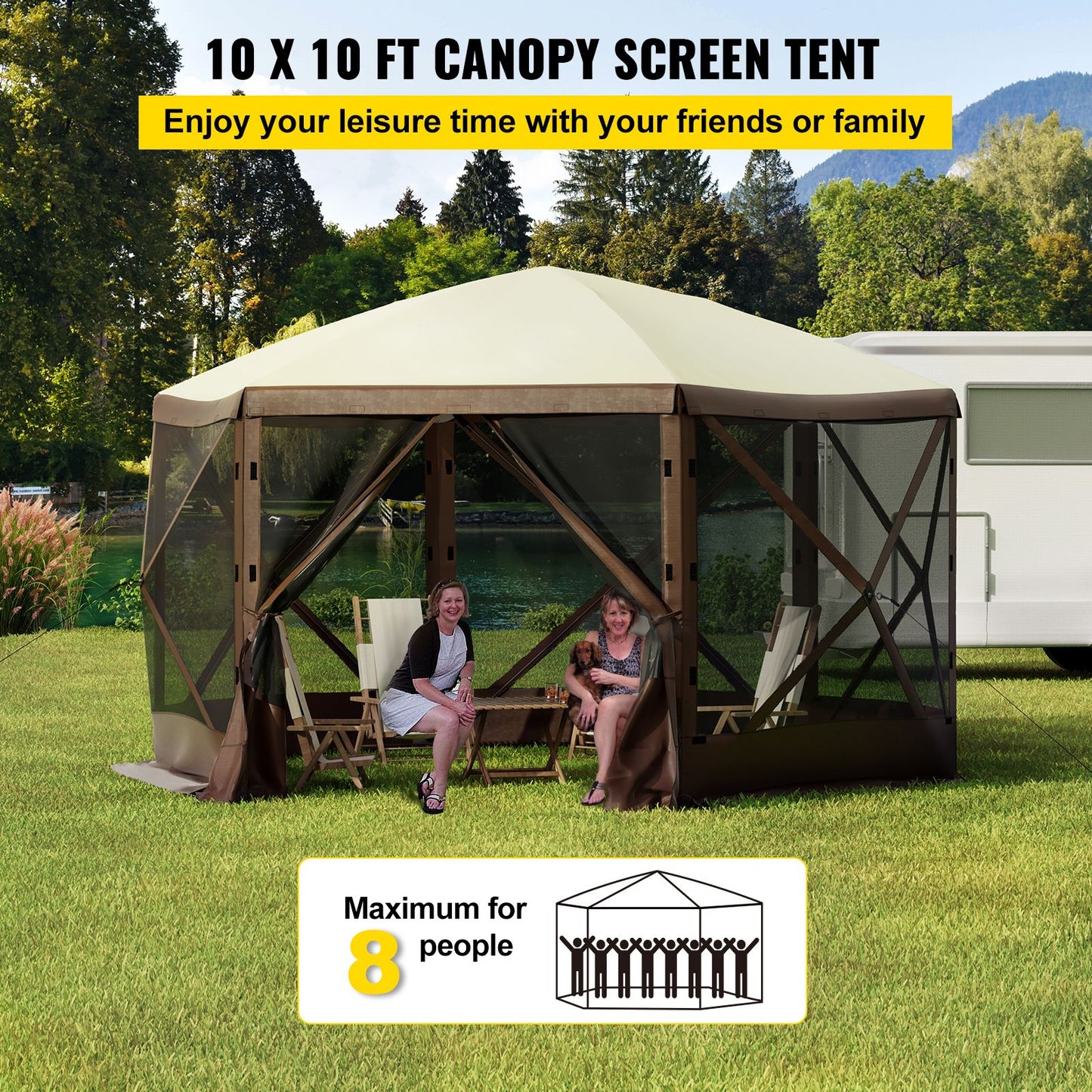 VEVOR Pop-up Camping Gazebo Camping Canopy Shelter 6 Sided 10' x 10' Sun Shade
