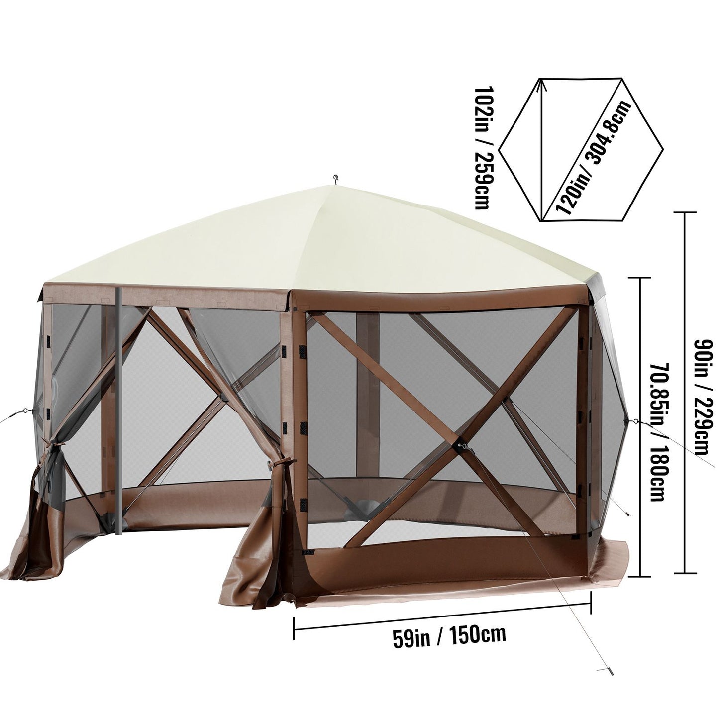 VEVOR Pop-up Camping Gazebo Camping Canopy Shelter 6 Sided 10' x 10' Sun Shade