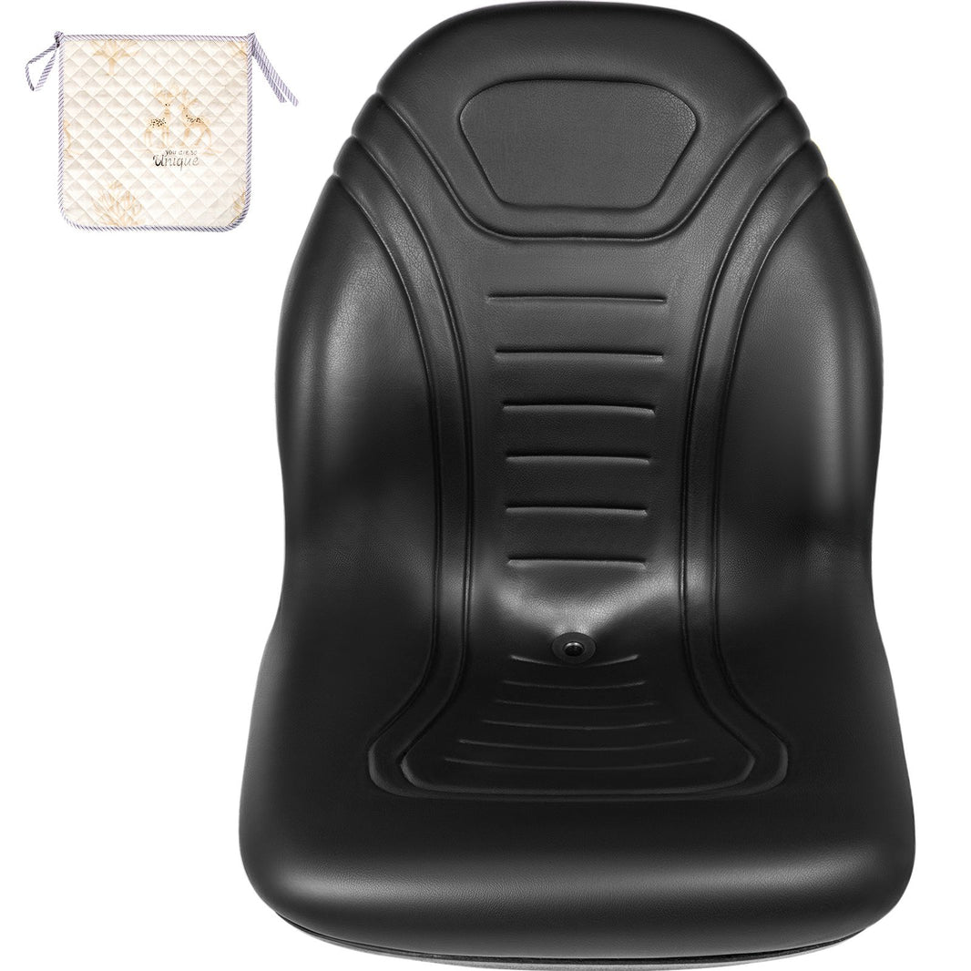 VEVOR Universal Lawn Tractor Seat Replacement, Compact High Back Mower Seat, Black Vinyl Forklift Seat, Central Drain Hole Skid Steer Seat with Mounting Bolt Patterns of 8" x 11.5" & 11.25" x 11.5"