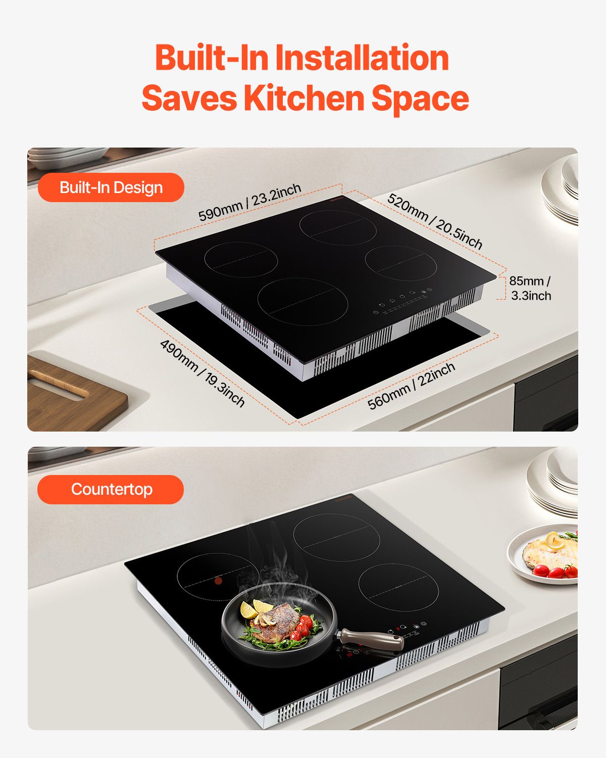 VEVOR 6000W 4 Burner Induction Cooktop Electric Countertop Burner Touch Control