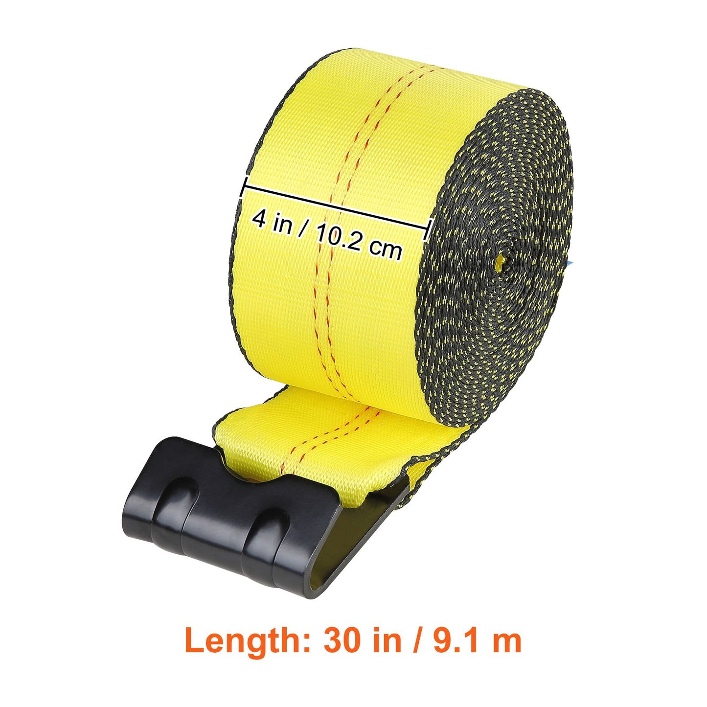 VEVOR Winch Straps, 10.2 cm x 9.1 m, 2.7T Load Capacity, 8.2T Break Strength, Truck Straps with Flat Hook, Flatbed Tie Downs Cargo Control for Trailers, Farms, Rescues, Tree Saver, Yellow (10 Pack)