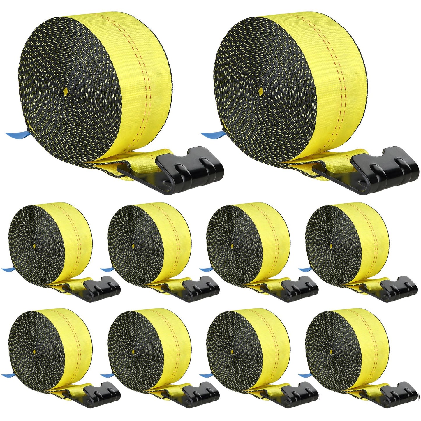 VEVOR Winch Straps, 10.2 cm x 9.1 m, 2.7T Load Capacity, 8.2T Break Strength, Truck Straps with Flat Hook, Flatbed Tie Downs Cargo Control for Trailers, Farms, Rescues, Tree Saver, Yellow (10 Pack)