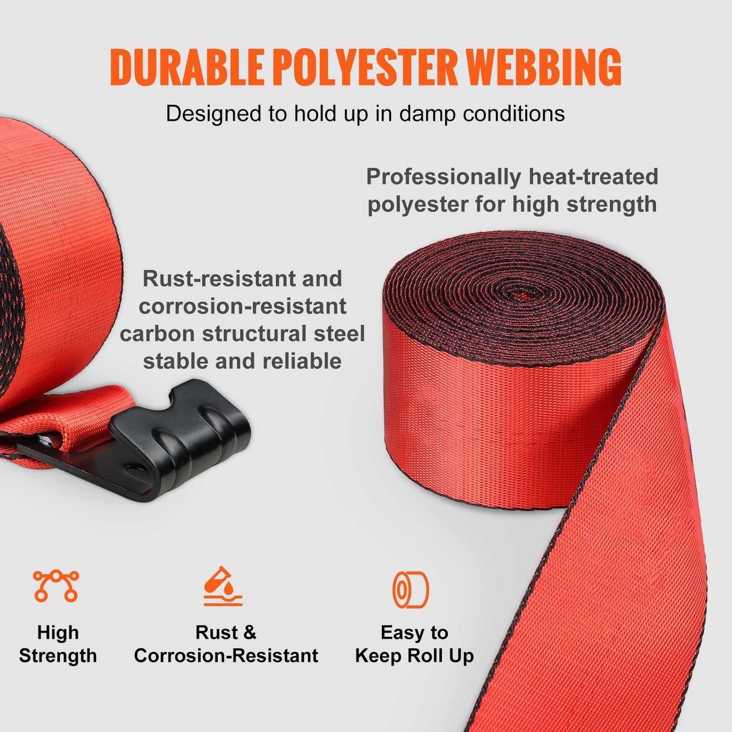 VEVOR Winch Straps, 10.2 cm x 9.1 m, 2.7T Load Capacity, 8.2T Breaking Strength, Truck Straps with Flat Hook, Flatbed Tie Downs Cargo Control for Trailers, Farms, Rescues, Tree Saver, Red (10 Pack)