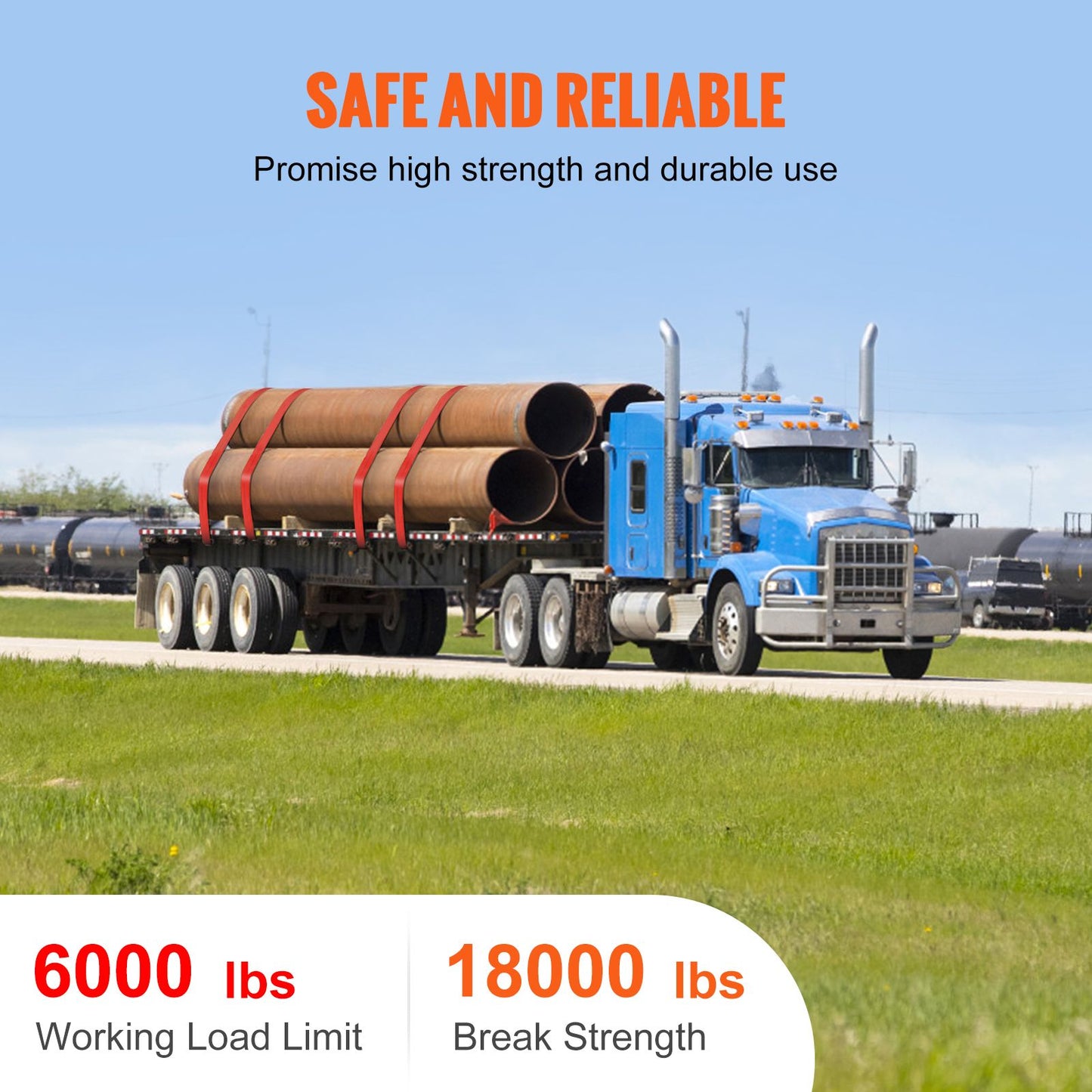 VEVOR Winch Straps, 10.2 cm x 9.1 m, 2.7T Load Capacity, 8.2T Breaking Strength, Truck Straps with Flat Hook, Flatbed Tie Downs Cargo Control for Trailers, Farms, Rescues, Tree Saver, Red (10 Pack)