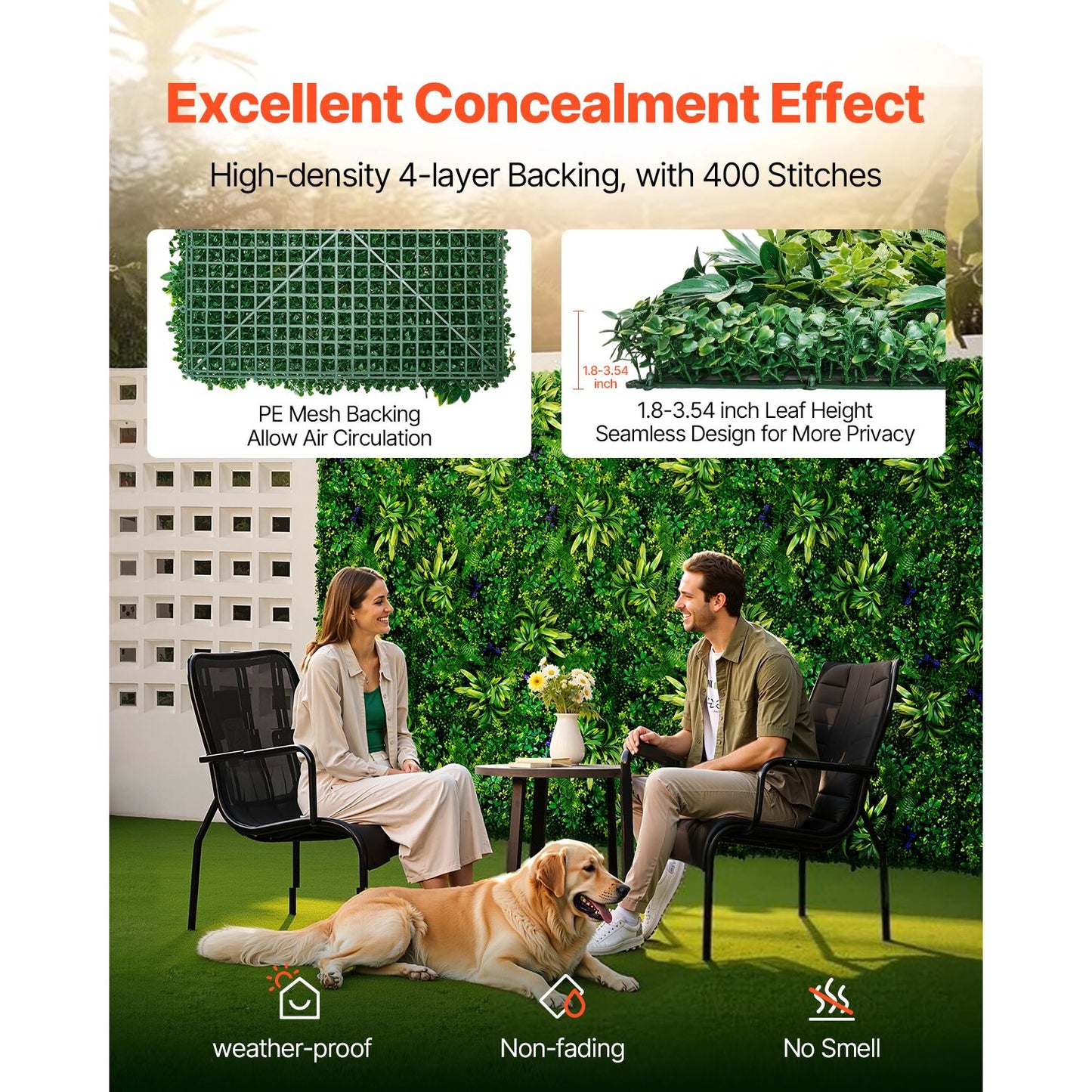 VEVOR Artificial Grass Wall Panels, 12 PCS 20 x 20 inch, 3D Combination Greenery Boxwood  Panel for Indoor Outdoor Green Decor & Ivy Fence Covering, Privacy Backdrop Wall Hedge Screen for Garden