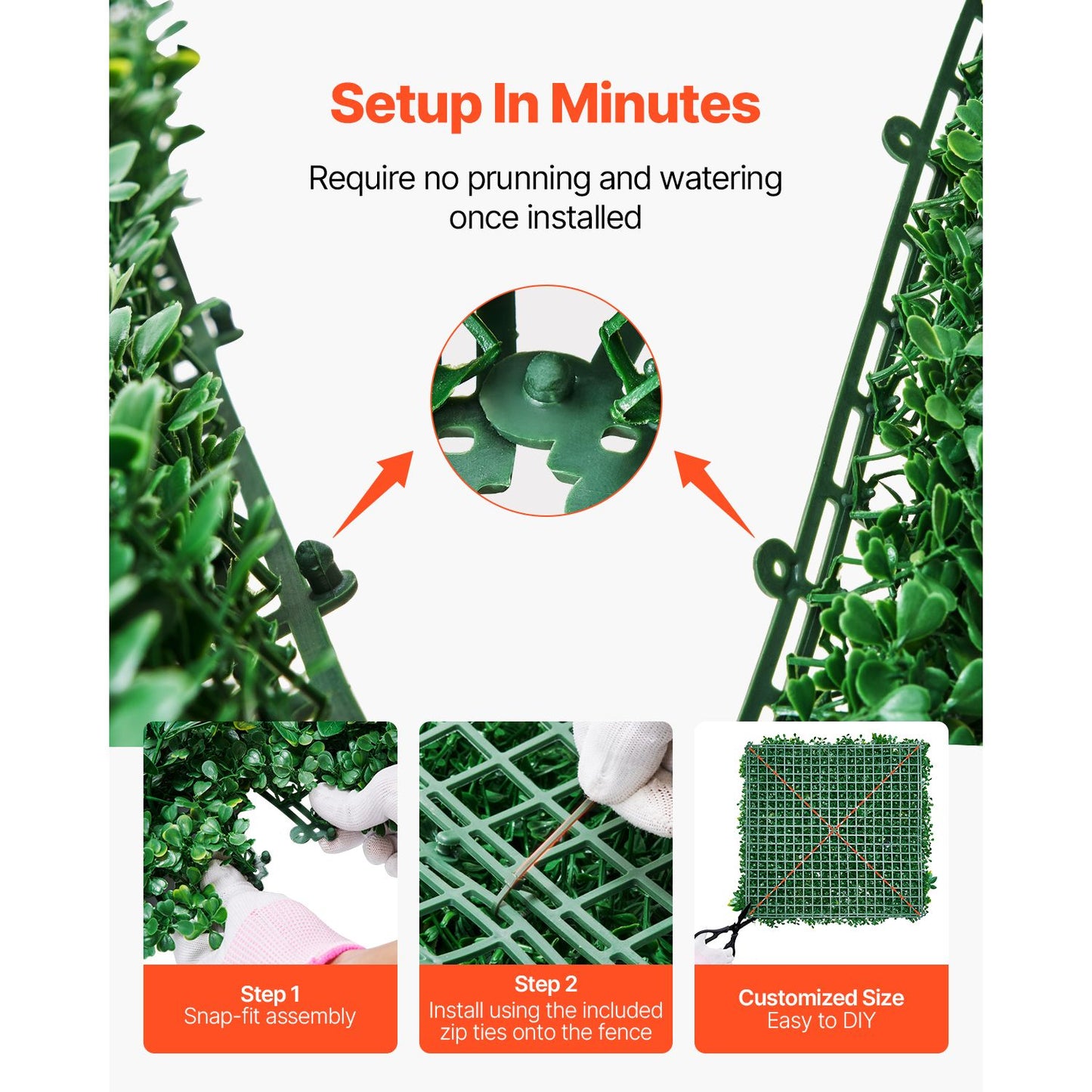 VEVOR Artificial Grass Wall Panels, 12 PCS 20 x 20 inch, 3D Combination Greenery Boxwood  Panel for Indoor Outdoor Green Decor & Ivy Fence Covering, Privacy Backdrop Wall Hedge Screen for Garden