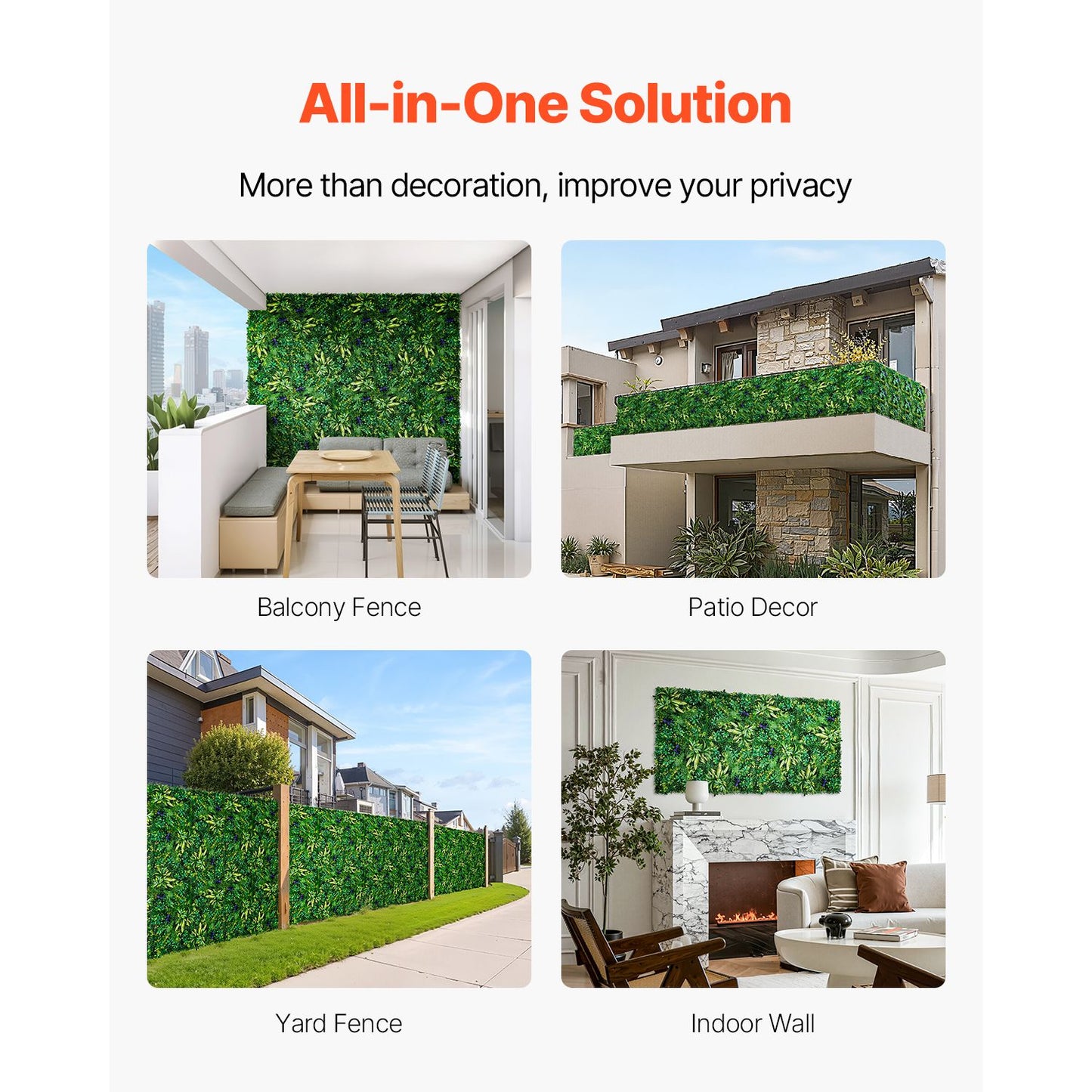 VEVOR Artificial Grass Wall Panels, 12 PCS 20 x 20 inch, 3D Combination Greenery Boxwood  Panel for Indoor Outdoor Green Decor & Ivy Fence Covering, Privacy Backdrop Wall Hedge Screen for Garden