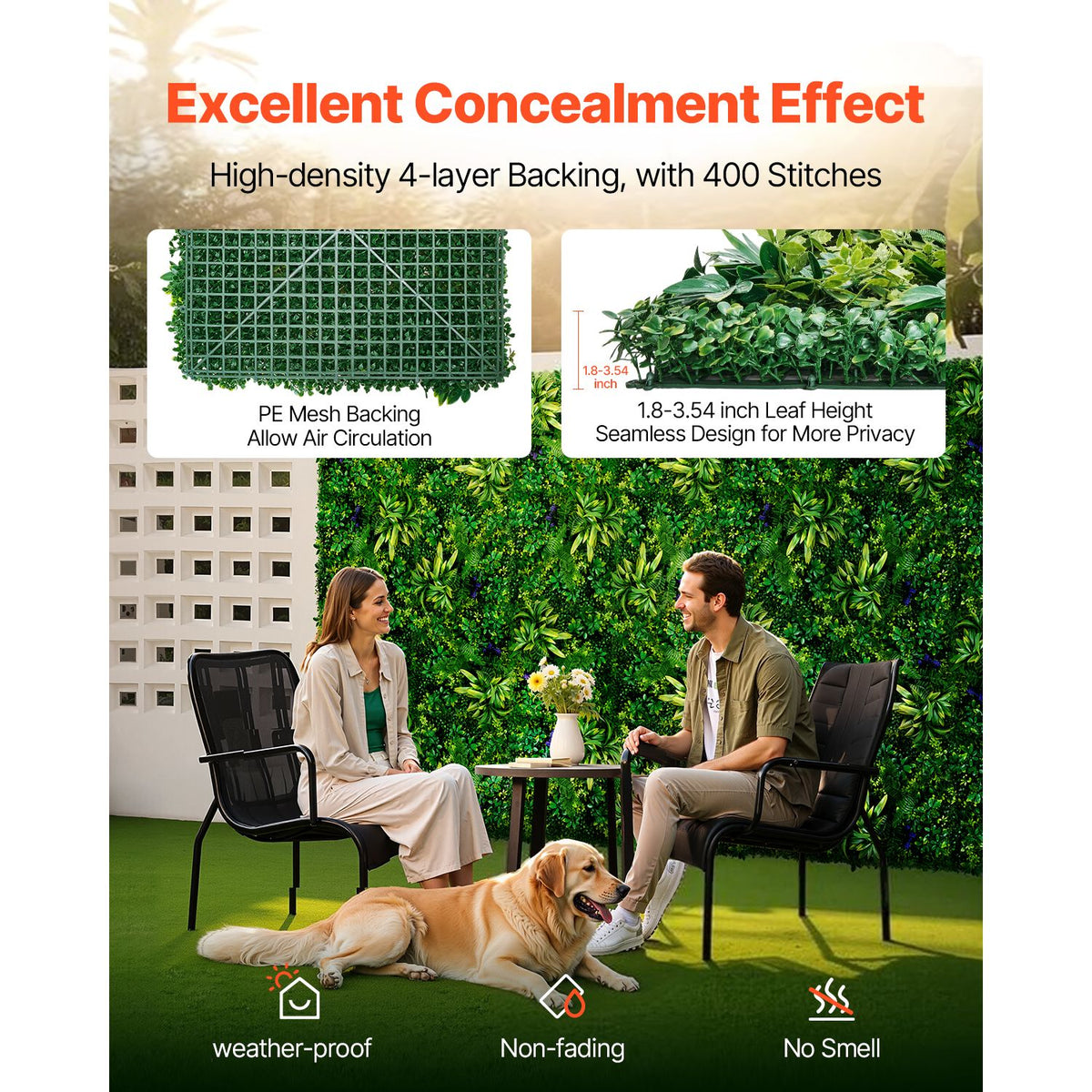 VEVOR Artificial Grass Wall Panels, 8 PCS 20 x 20 inch, 3D Combination Greenery Boxwood  Panel for Indoor Outdoor Green Decor & Ivy Fence Covering, Privacy Backdrop Wall Hedge Screen for Garden