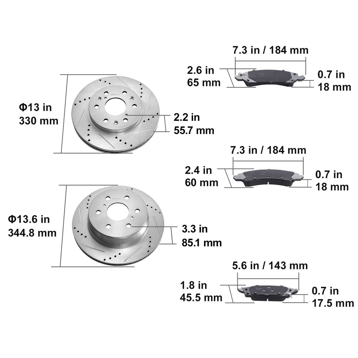 Front&Rear Rotors Disc Brake Pads Kit for 14-18 Chevy Silverado Gmc Sierra 1500