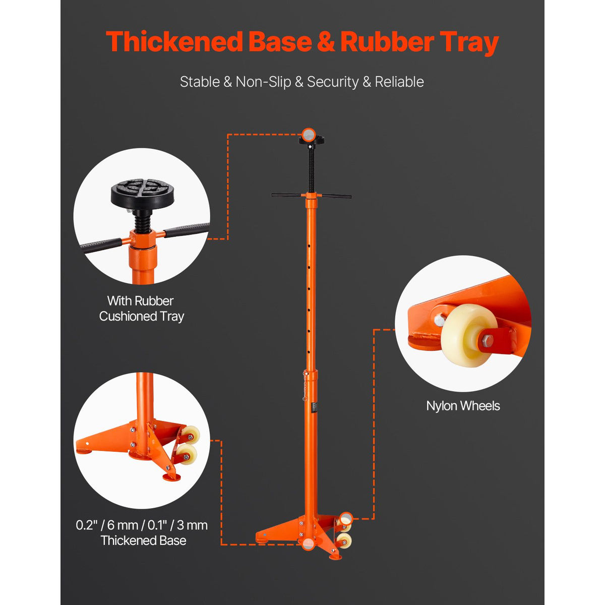 VEVOR Underhoist Support Stand, 3/4 Ton Capacity Under Hoist Jack Stand, Lifting from 38.4 to 75.4 in, Bearing Mounted Spin Handle, Self-Locking Threaded Screw, Two Wheels, Support Vehicle Components