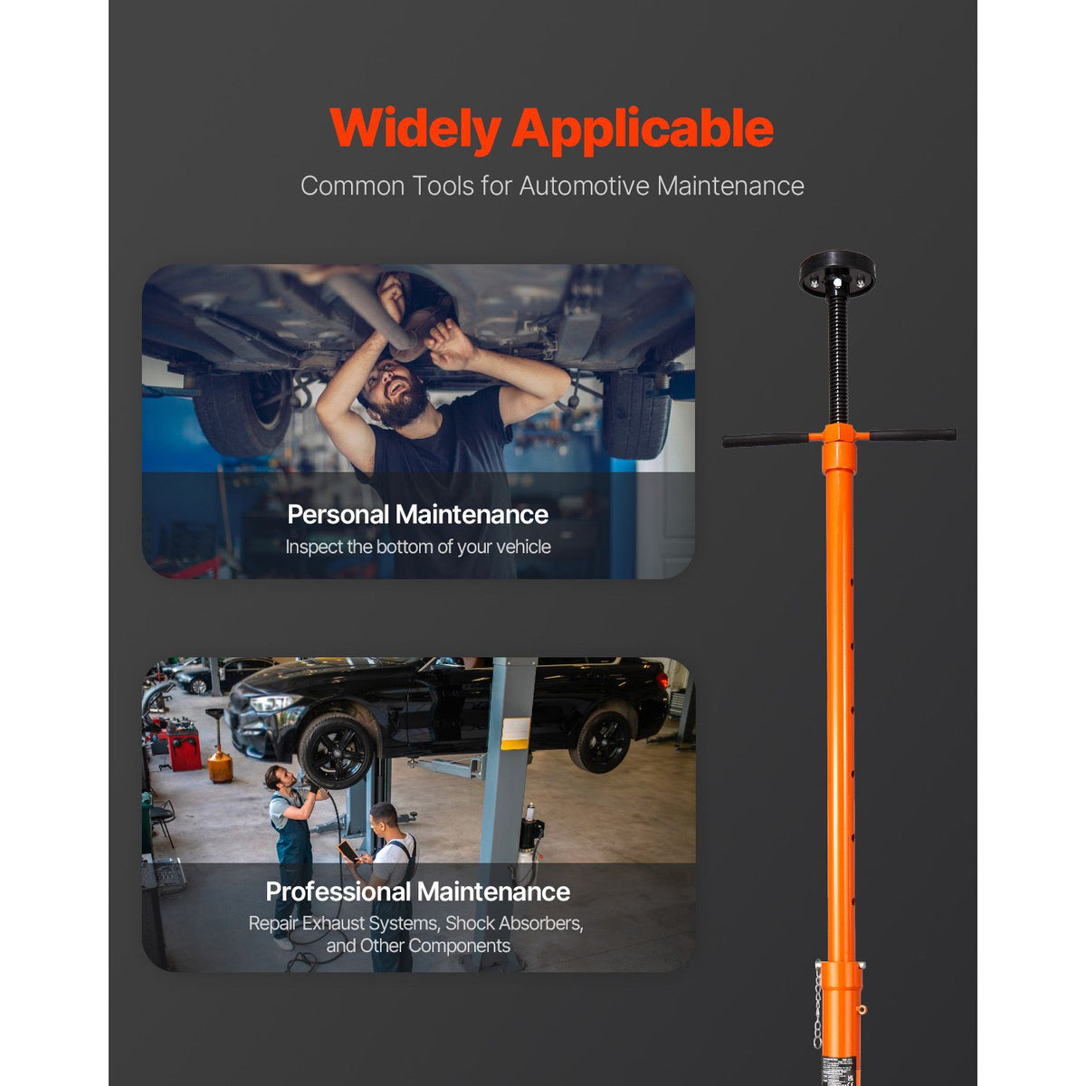 VEVOR Underhoist Support Stand, 3/4 Ton Capacity Under Hoist Jack Stand, Lifting from 38.4 to 75.4 in, Bearing Mounted Spin Handle, Self-Locking Threaded Screw, Two Wheels, Support Vehicle Components