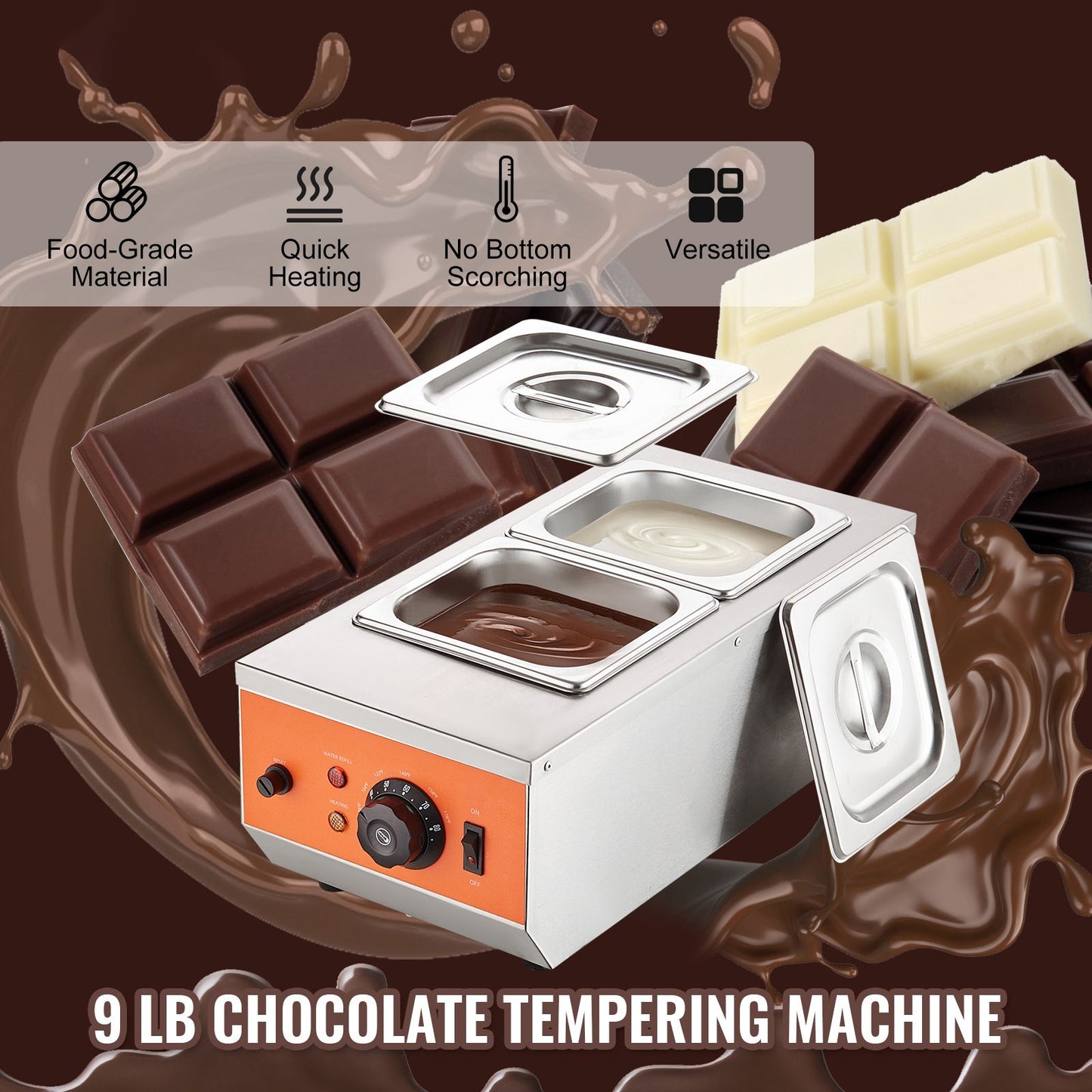 VEVOR Chocolate Tempering Machine, 2 Tanks Chocolate Melting Pot with TEMP Control, 800W Stainless Steel Electric Commercial Food Warmer For Chocolate/Milk/Cream Melting and Heating