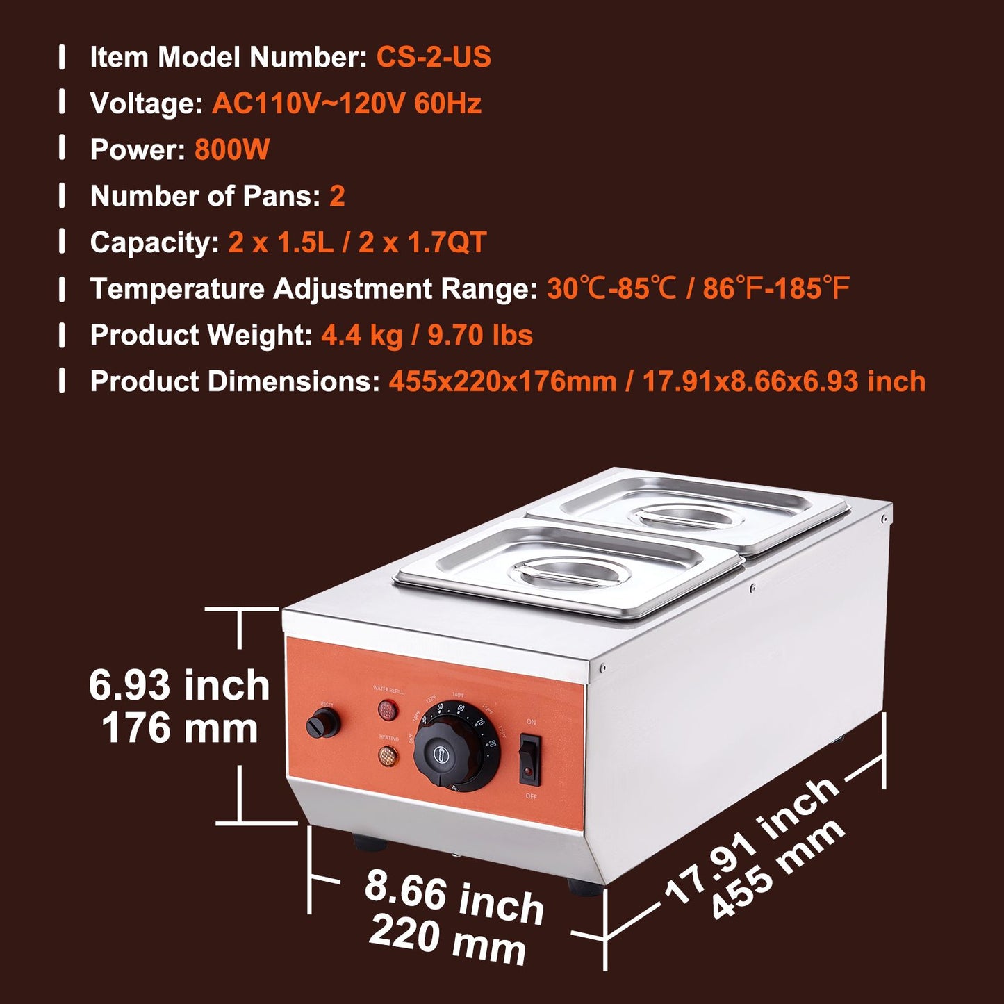 VEVOR Chocolate Tempering Machine, 2 Tanks Chocolate Melting Pot with TEMP Control, 800W Stainless Steel Electric Commercial Food Warmer For Chocolate/Milk/Cream Melting and Heating