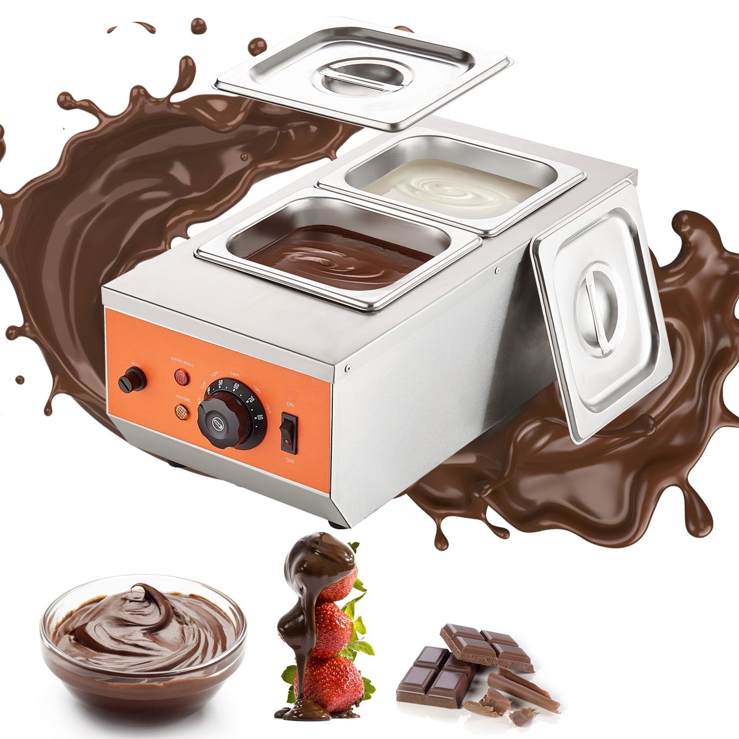 VEVOR Chocolate Tempering Machine, 2 Tanks Chocolate Melting Pot with TEMP Control, 800W Stainless Steel Electric Commercial Food Warmer For Chocolate/Milk/Cream Melting and Heating