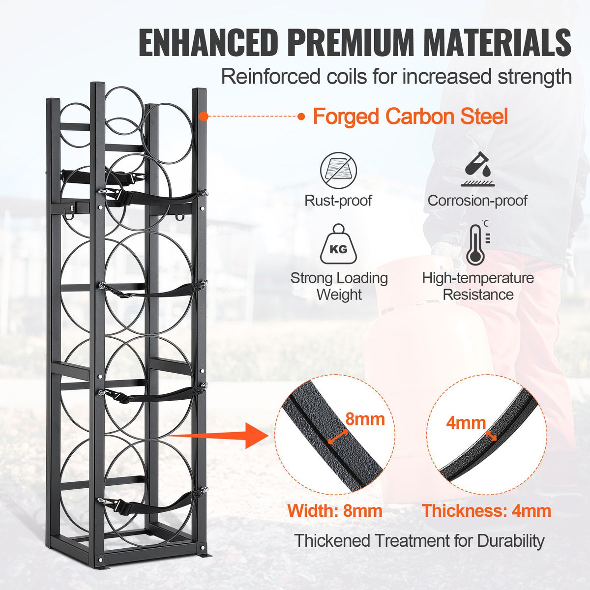 Refrigerant Tank Rack, with 3 x 30lbs and Other 3 Small Bottle Tanks, Cylinder Tank Rack 12.79x12.99x47.12 in, Refrigerant Cylinder Rack and Holders for Freon, Gases, Oxygen, Nitrogen