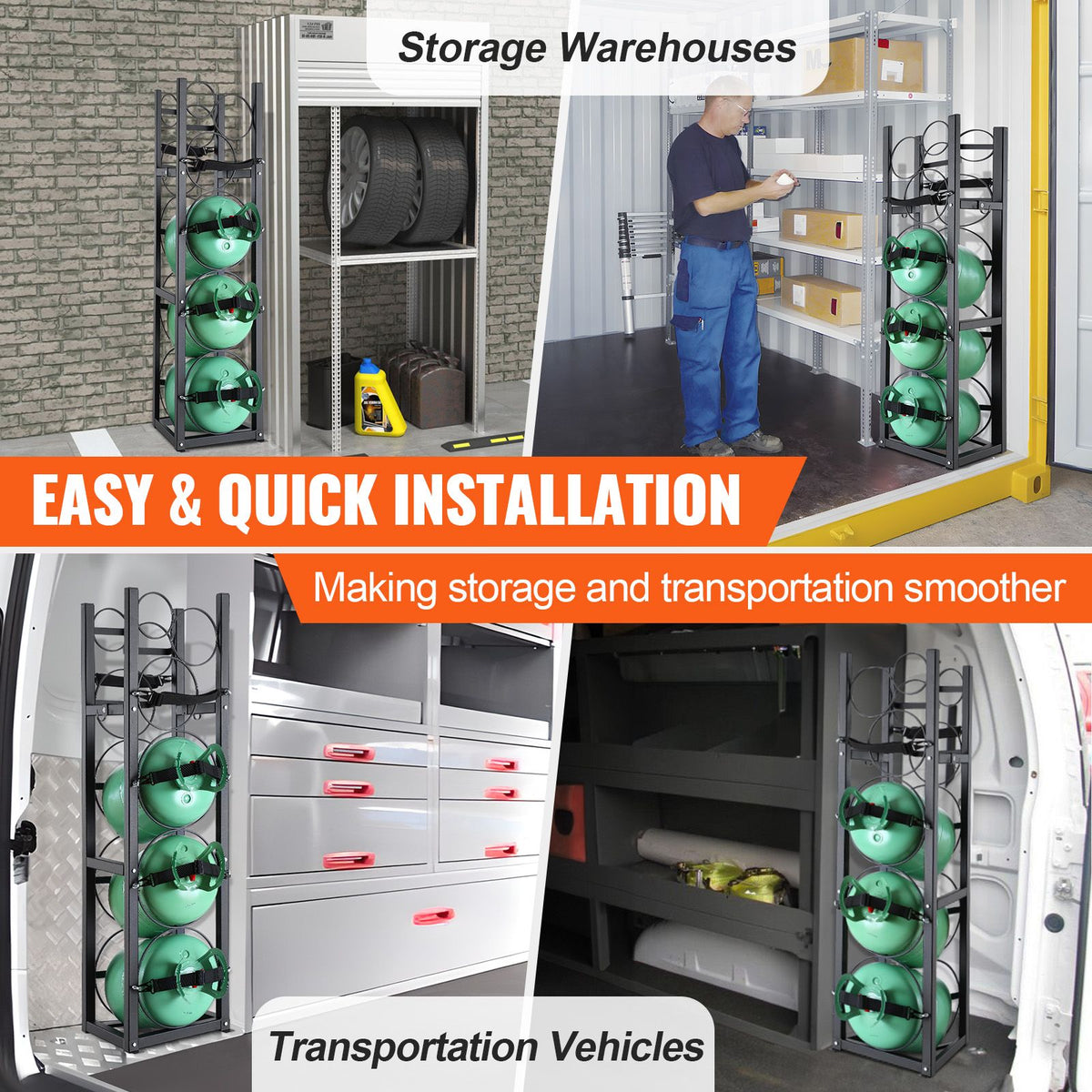 Refrigerant Tank Rack, with 3 x 30lbs and Other 3 Small Bottle Tanks, Cylinder Tank Rack 12.79x12.99x47.12 in, Refrigerant Cylinder Rack and Holders for Freon, Gases, Oxygen, Nitrogen