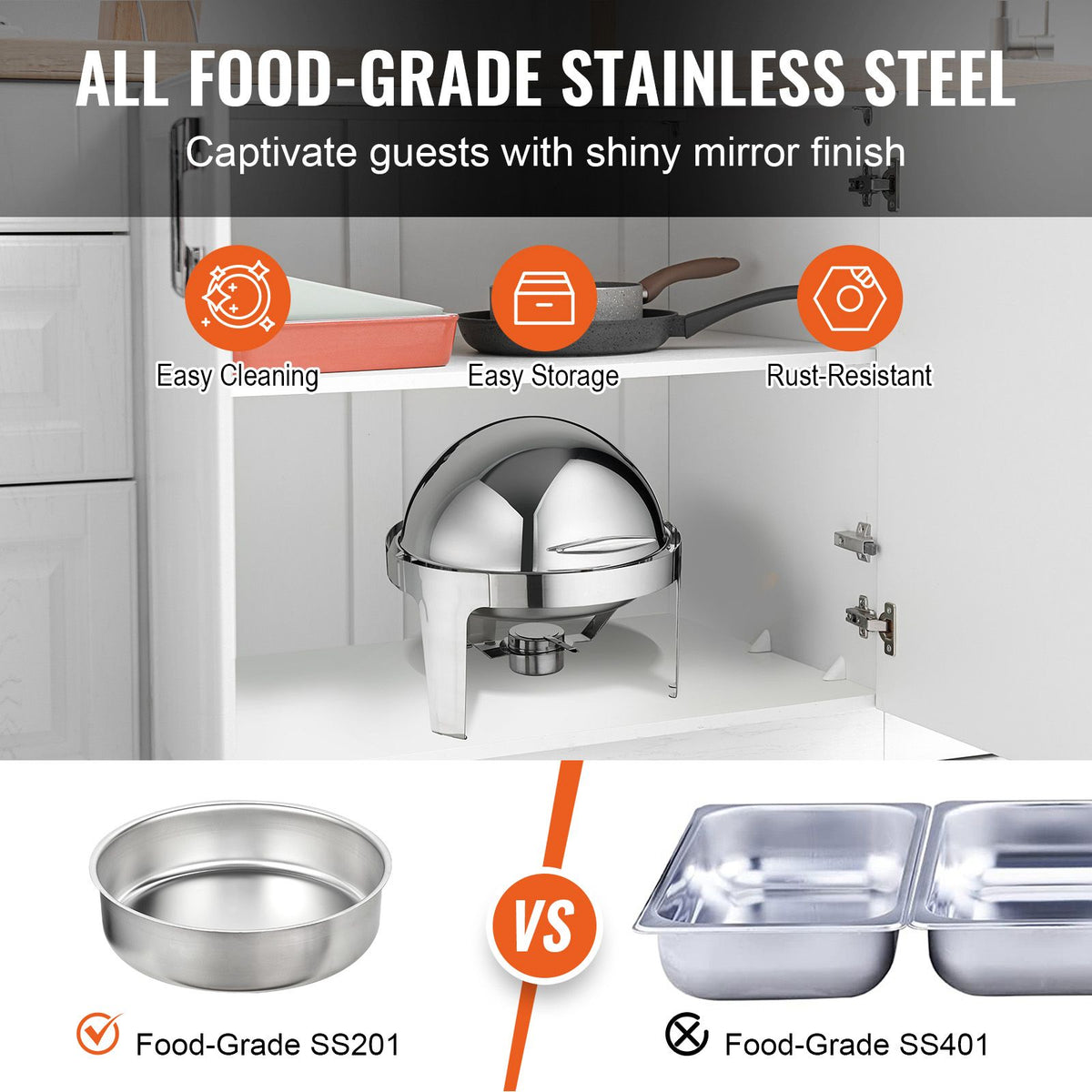 Roll Top Chafing Dish Buffet Set, 5.5L 2 Pack, Stainless Steel Chafer with 2 Full Size Pans, Round Catering Warmer Server with Lid Water Pan Stand Fuel Holder, for at Least 5 People Each