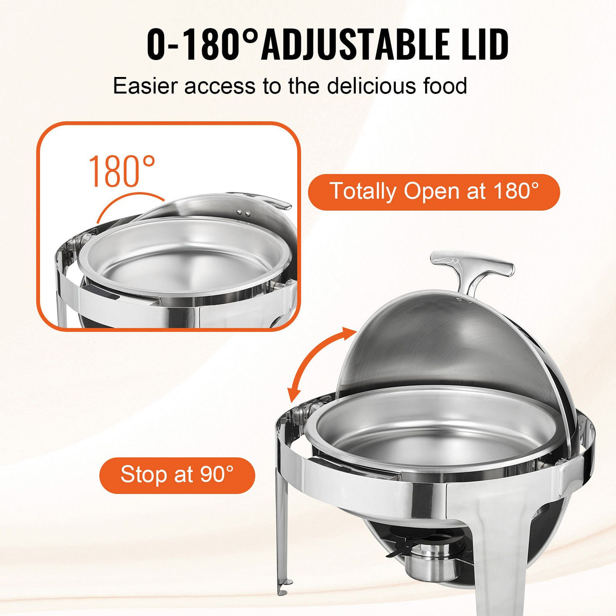 Roll Top Chafing Dish Buffet Set, 5.5L 2 Pack, Stainless Steel Chafer with 2 Full Size Pans, Round Catering Warmer Server with Lid Water Pan Stand Fuel Holder, for at Least 5 People Each