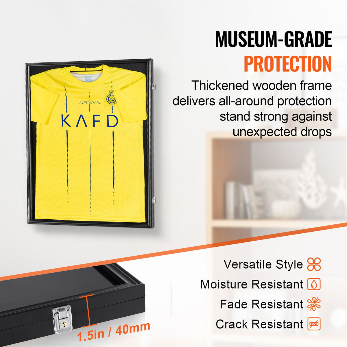 VEVOR Jersey Display Frame Case, 590 x 790 x 40 mm, Large Lockable Sport Jersey Shadow Box with 98% UV Protection PC Glass and Hangers, for Baseball Basketball Football Hockey Shirt and Uniform