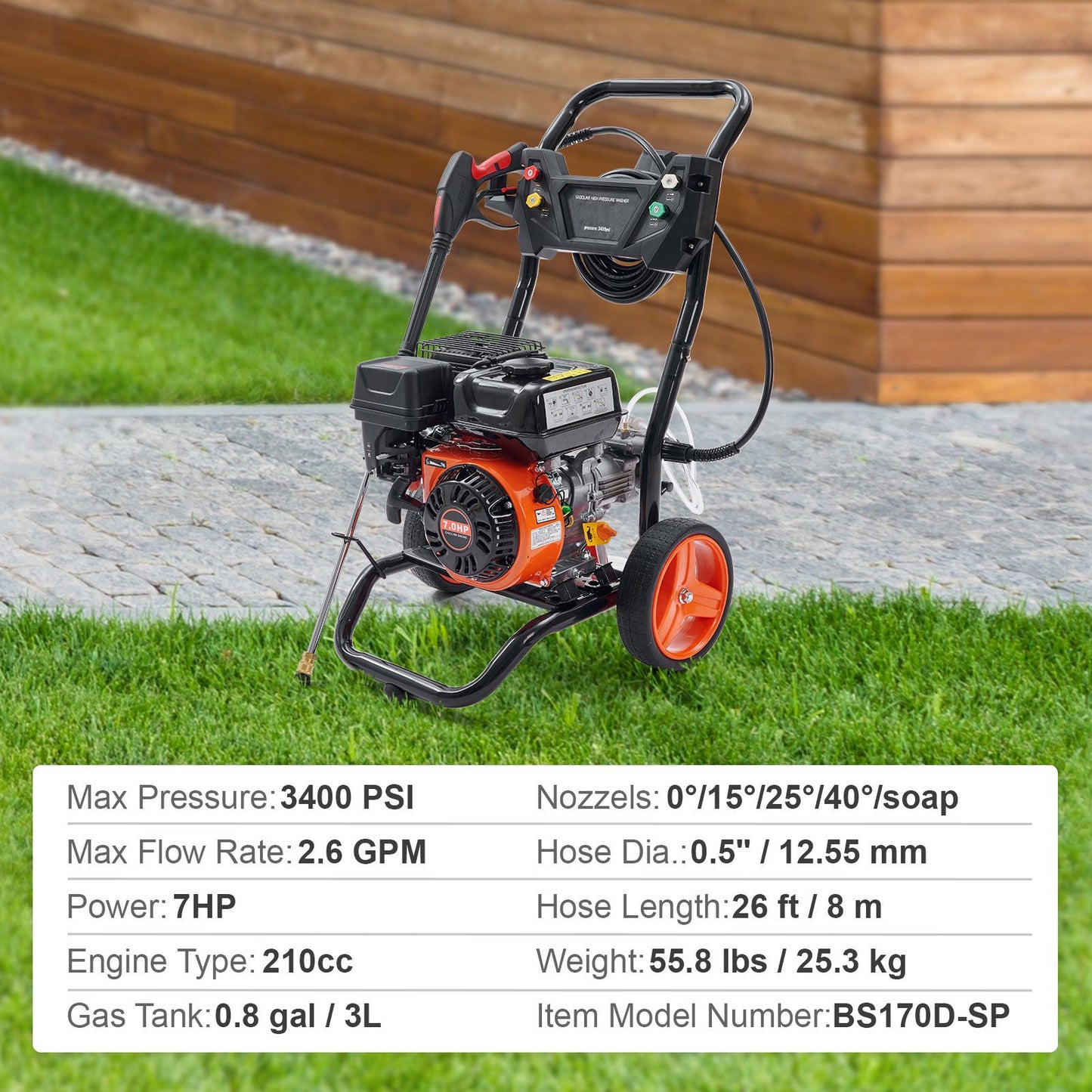 VEVOR Gas Pressure Washer Gas Powered Washer 3400 PSI 2.6 GPM 210cc 5 Nozzles