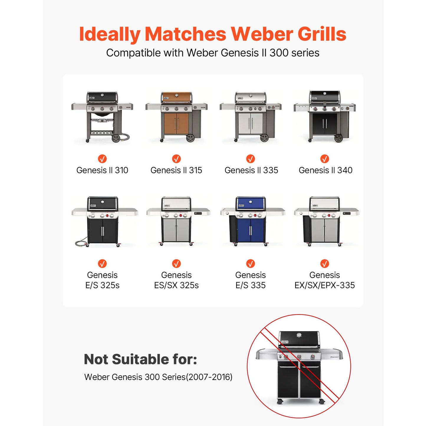 VEVOR Flavorizer Bars, 44cm Grill Replacement Part, for Weber Genesis ll 310 315 335 340, E/S 325s, ES/SX 325s, E/S 335, EX/SX/EPX-335 Grills, Porcelain-enameled Steel Thicker Heat Plate, 5 Pack